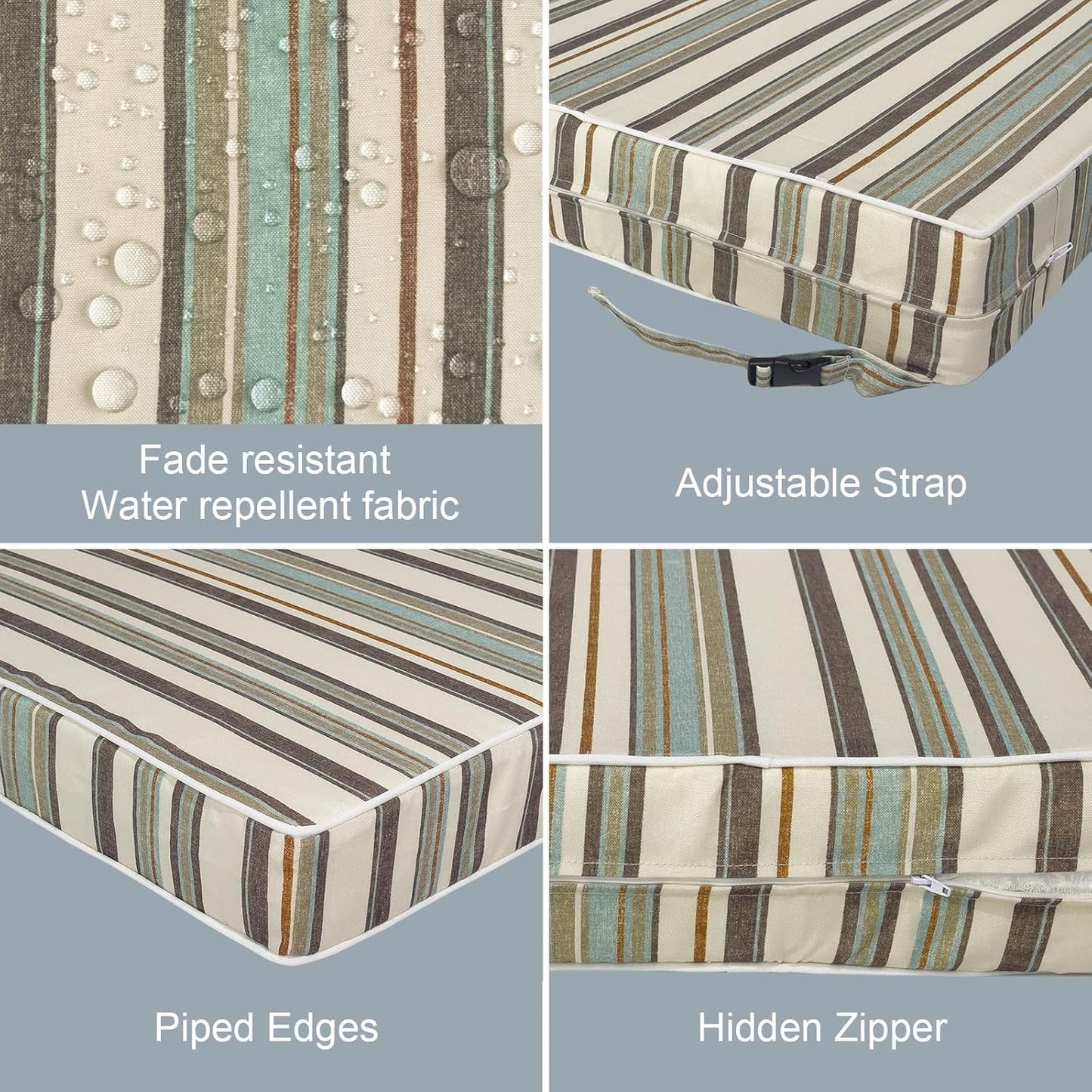 LVTXIII Patio Chair Cushions 22"x22"x3", Water-Repellent Outdoor Seat Cushions for Patio Furniture, Square Chair Pads with Ties for Home Garden Decoration, Set of 2, Stripe Onyx