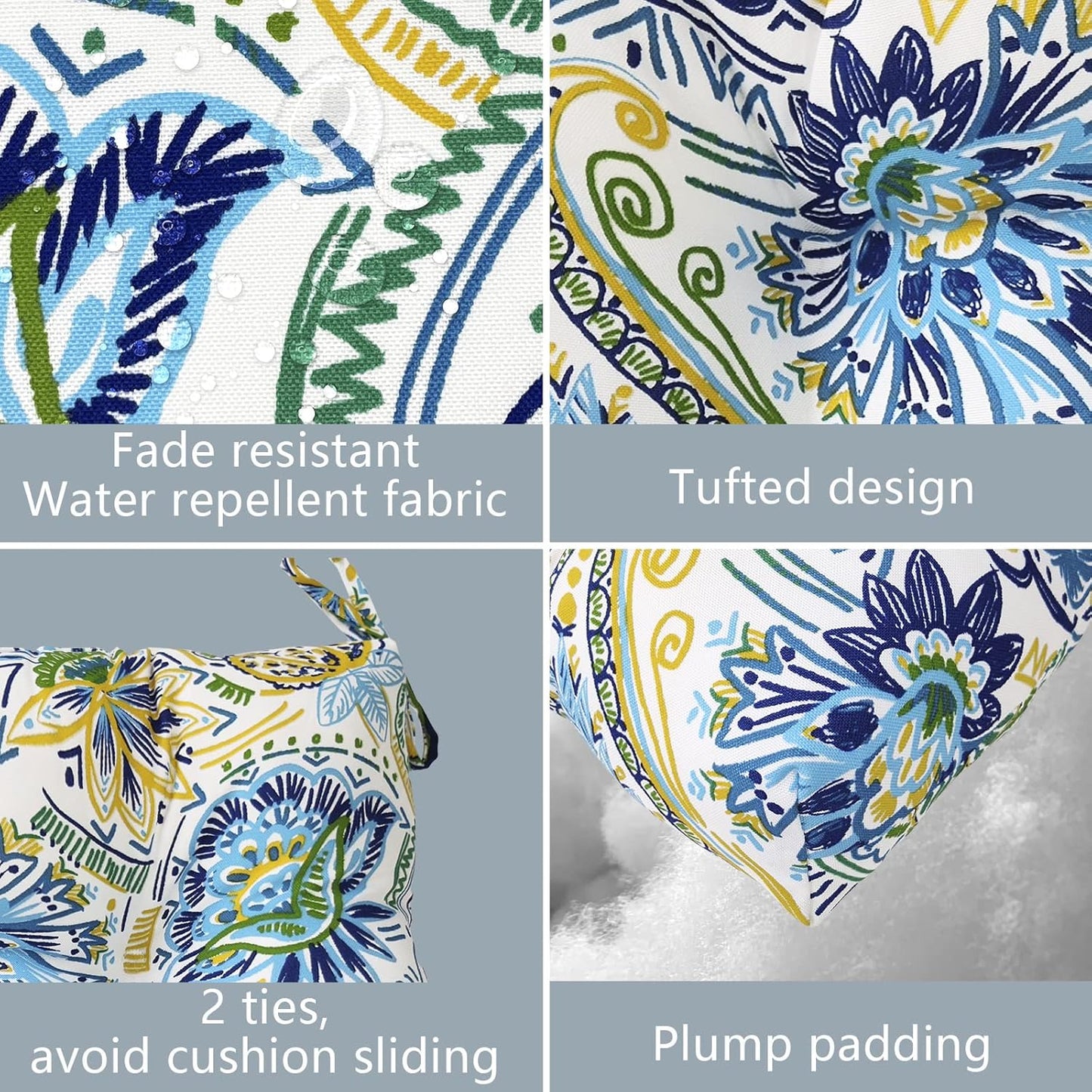 LVTXIII 2 Pack Outdoor/Indoor High Back Chair Cushions, Deep Seat Patio Seat and Back Cushion Set, Stuffed High Rebound Foam Rocking Chair Cushions, 44”x22”x4”, Paisley Blue