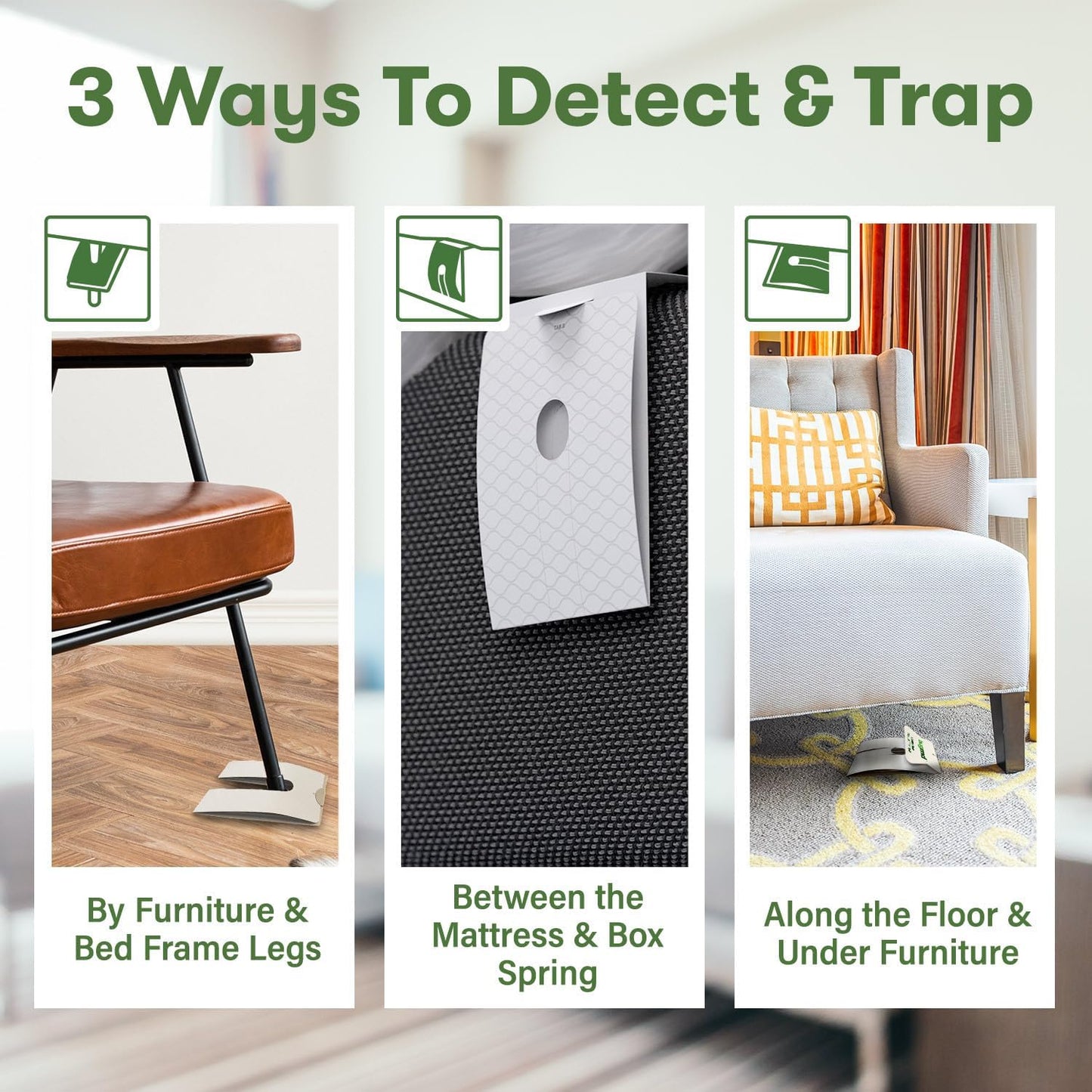 BugMD Bed Bug Trap (2 Pack, 24 Traps) - Interceptors, Bed Bug Prevention, Sticky Glue Traps, Insect Trap Indoor