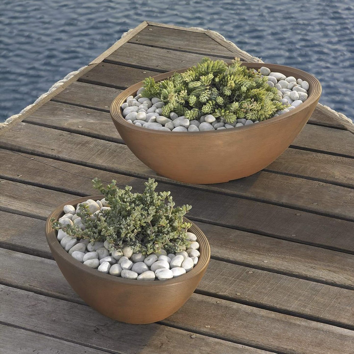 Crescent Garden Delano Oval Planter Bowl, Succulent Garden, Unique Indoor/Outdoor Double-Walled Plant Bowl with Plug- Oval Shape - 24" L x 17" W x 8" H (Caviar Black)