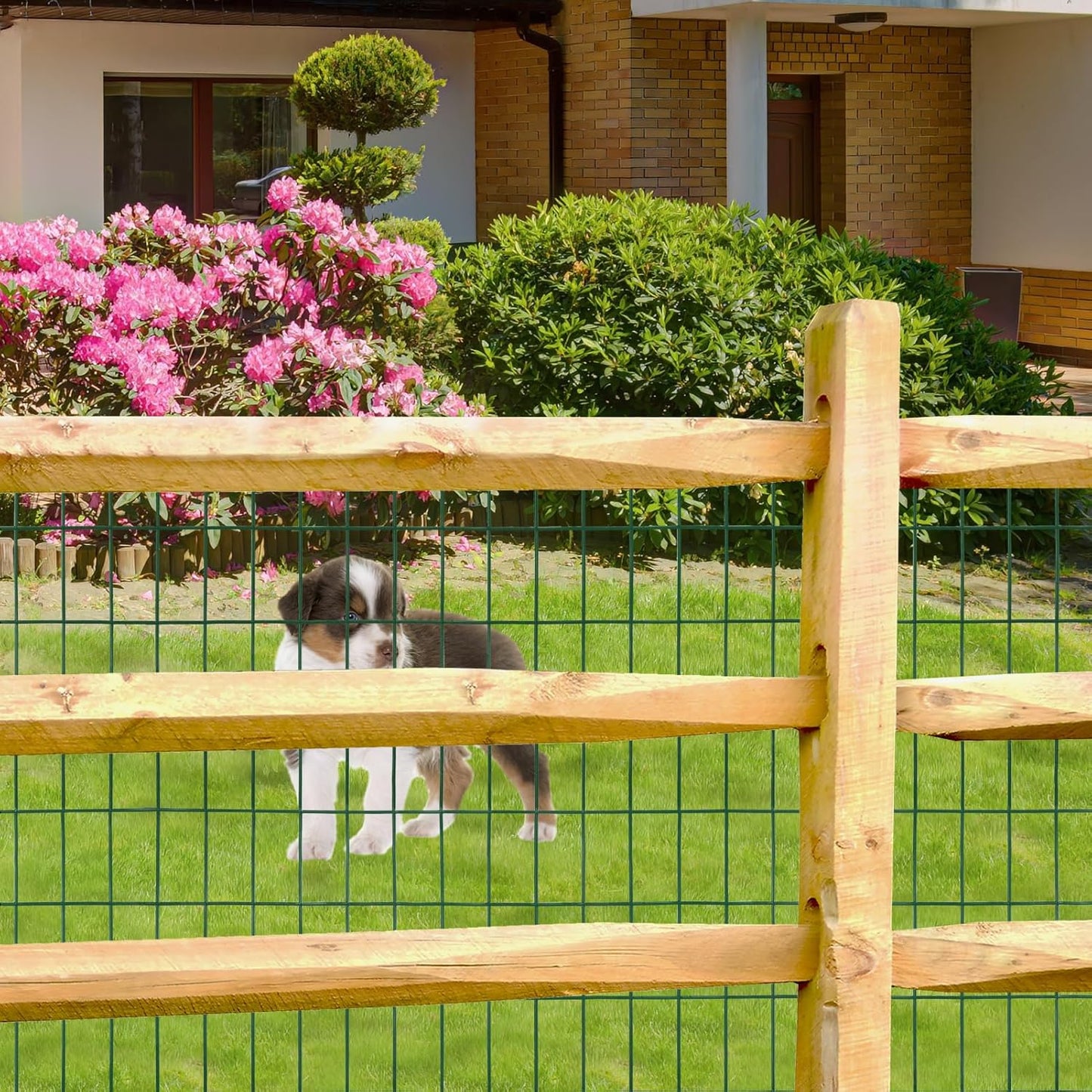 Green PVC Coated Welded Wire Fence 48 Inch x 50 Foot, 2 Inch x 4 Inch 14GA, Garden Border Fencing Roll Vinyl Coating Metal Wire Mesh Hardware Cloth for Yard Vegetable Plant Protection