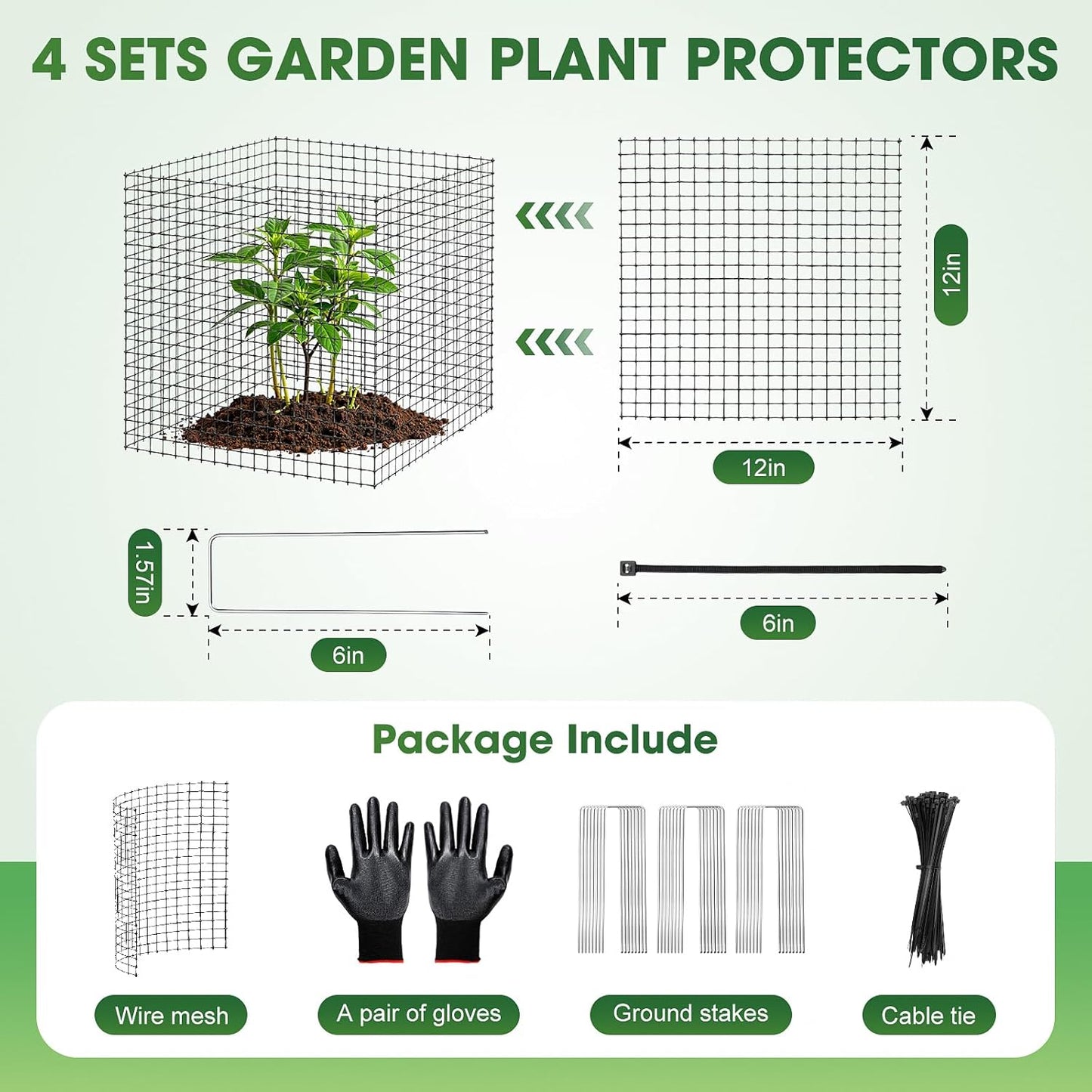 30 PCS Plant Protector from Animals, 10 Pack 12'' x 12'' Metal Plant Cages, Heavy Duty Garden Cage to Keep Animals Out,Garden Wire Mesh Protection from Rabbit Chicken Squirrel Tree,Vegetables,Flowers