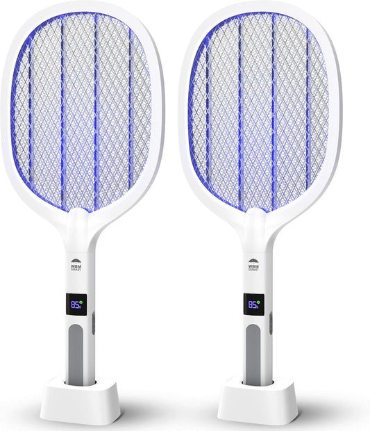 2 in 1 Electric Bug Zapper, Mosquitoes Trap Lamp & Racket, USB Rechargeable Electric Fly Swatter for Home and Outdoor Powerful Grid 3-Layer Safety Mesh Safe to Touch, Pack of 2
