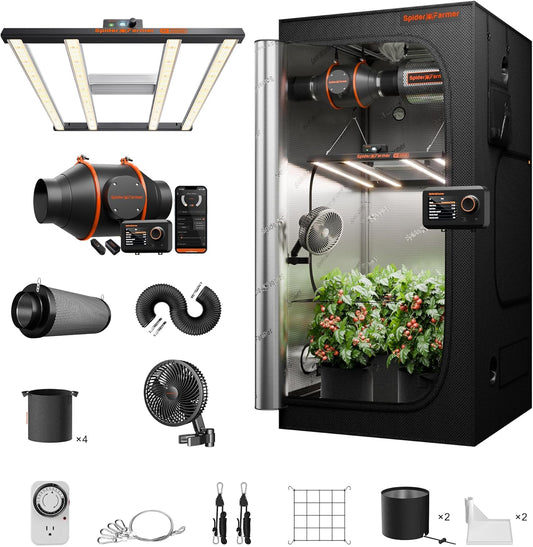 Spider Farmer G3000 Grow Tent Kit Complete 3x3x6ft, 300W Dimmable Bar Style LED Grow Lights 36"x36"x70" Tent Kit 4" Ventilation System with GGS Smart Controller 2025