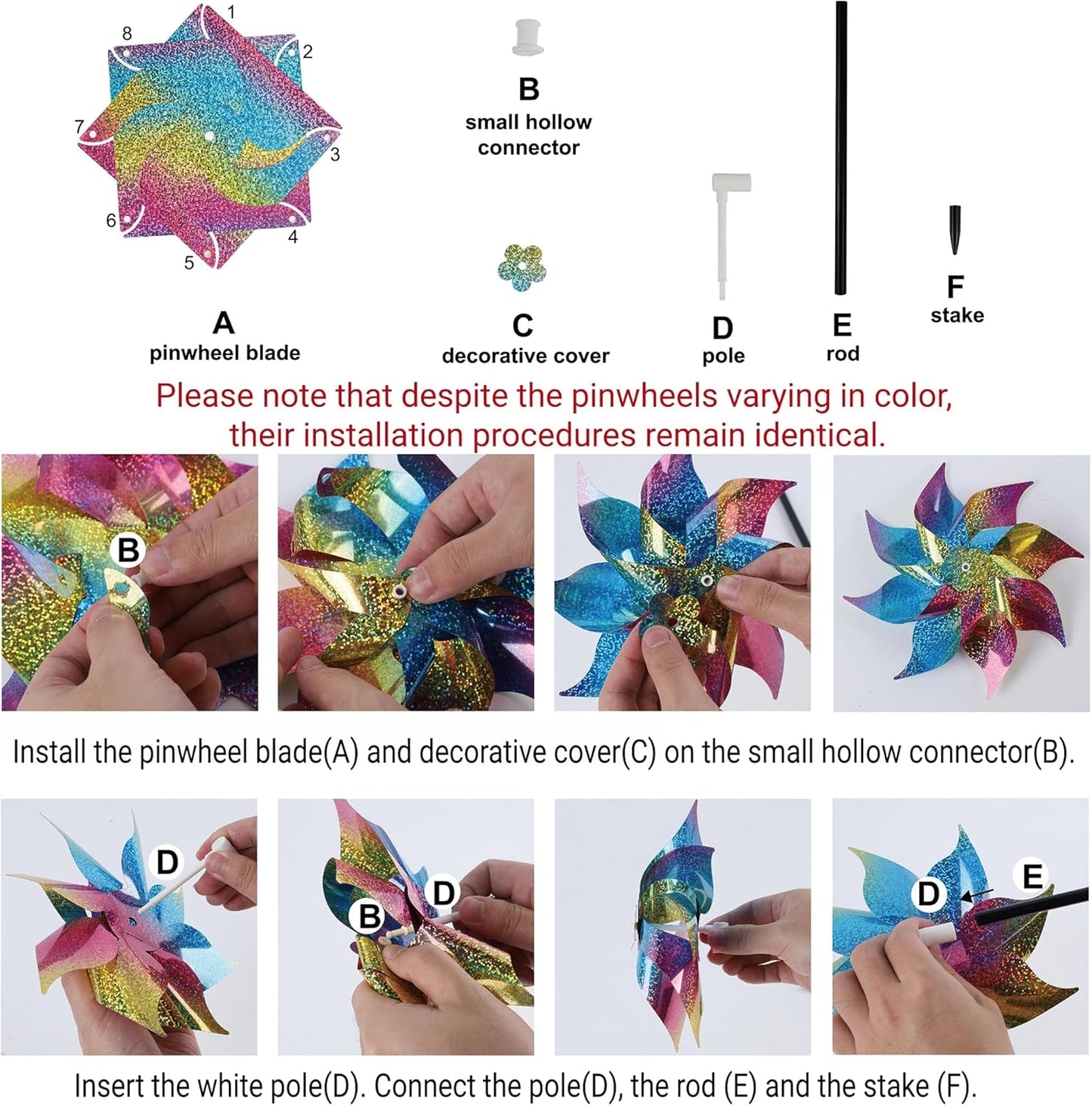 Hausse 10 Pack Reflective Pinwheels Patriotic Decorations, American Flag on Stick Wind Spinner with Stake for Independence Day, Memorial Day July of 4th Party Supplies, Scare Birds Repellent Devices