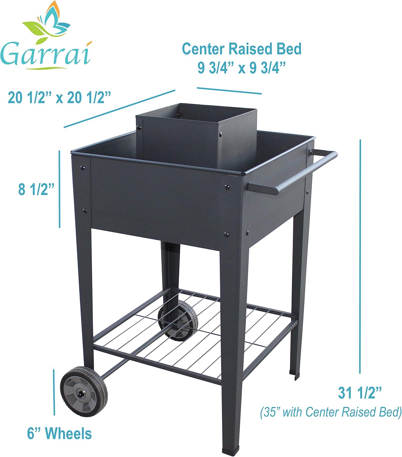 GarraÌ Raised Planter Box -Garden Cart with Wheels, Movable Square Outdoor Elevated Garden Bed with Wheels- Grow Vegetables Flowers Herbs on Patio, Deck, or Yard