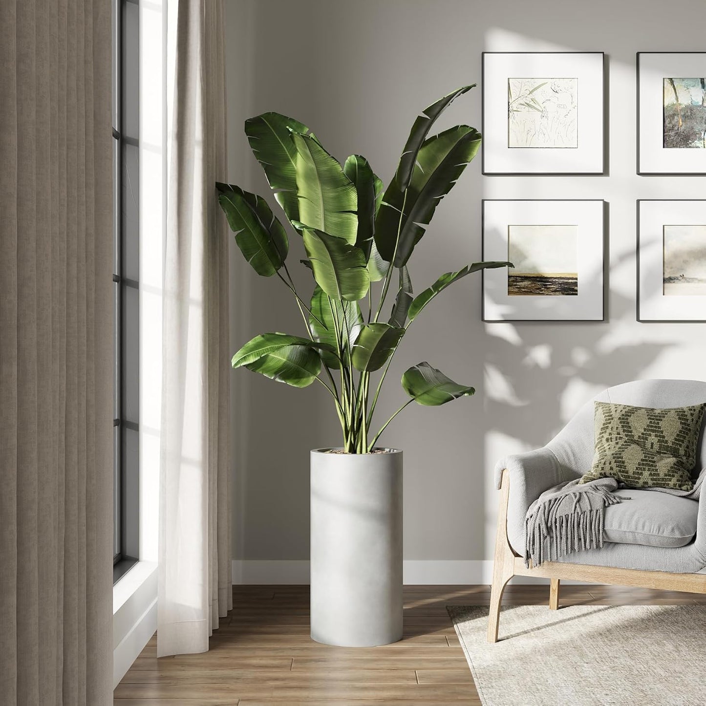 DTY Signature Mount Oxford Tall Outdoor Planter - Medium Gray 23.6 Inch Height Modern Tall Planter Pot for Indoor & Outdoor Spaces - Stylish Planter for Contemporary Homes and Gardens