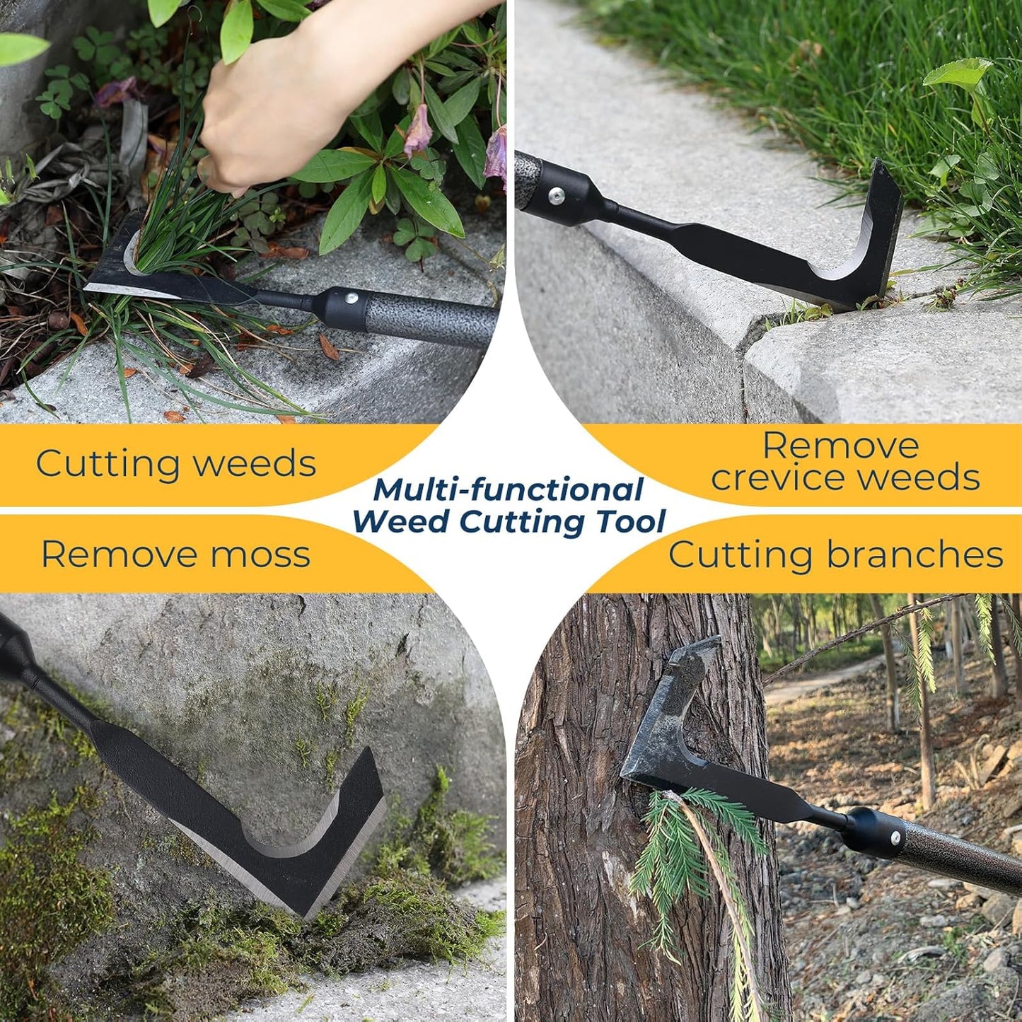 Weed Remover Tool | Adjustable Metal Handle (14.5"-58.4") (Upgraded Rustproof) | Multi-Functional Garden Hook for Pavement Gaps, Moss, Bushes | Commercial-Grade Yard Maintenance Equipment