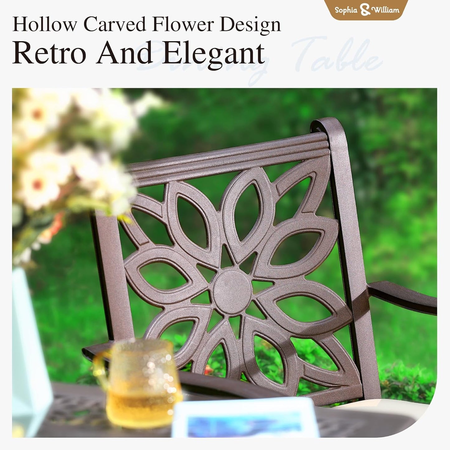 Sophia & William 2 Pieces Cast Aluminium Patio Dining Chairs Bronze with Cushions, Oversize Powder-Coating Outdoor Armchairs for Porch Yard Deck Balcony, Load Capacity Up to 350 lbs