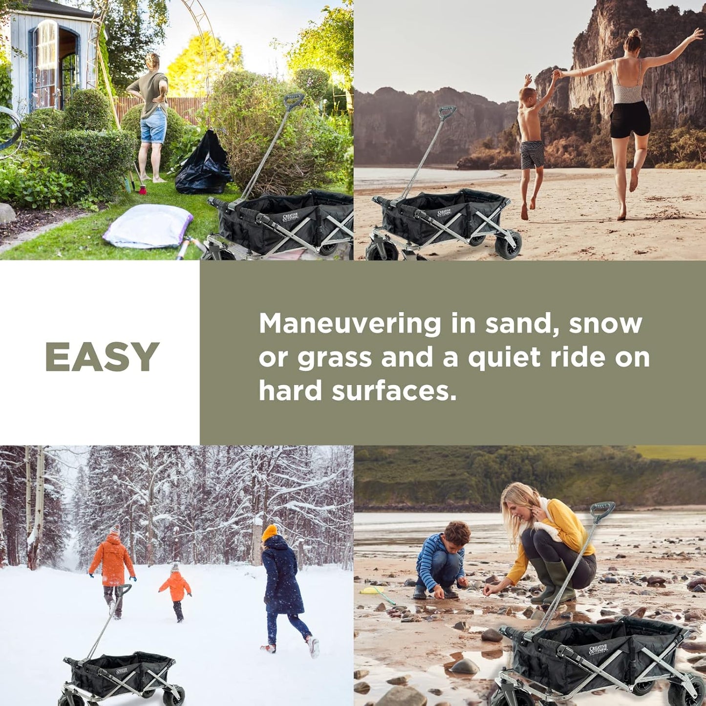 Creative Outdoor Push Pull Stroller Wagon, Beach Hauler XXL with Canopy, Collapsible and Portable Heavy Duty Folding Cart, Supports up to 200lbs Weight Capacity, Giant 10" Wheels