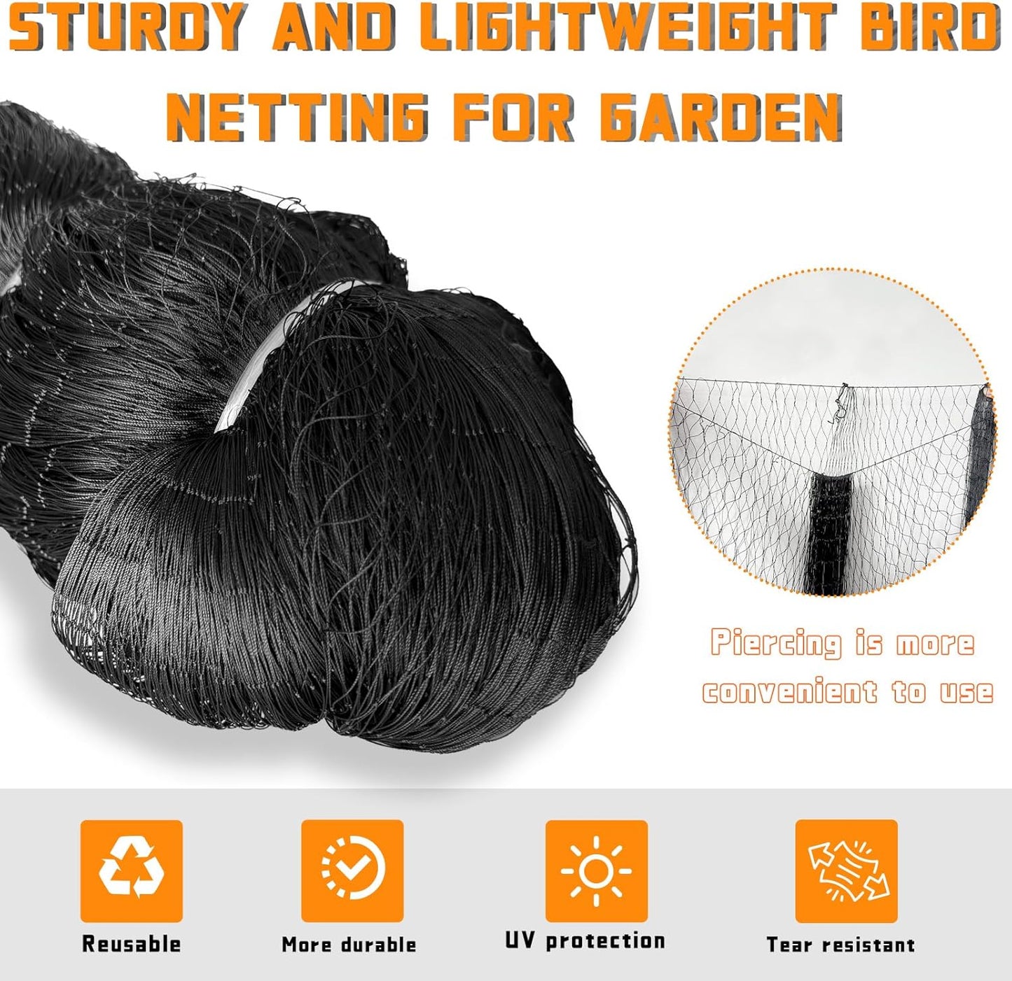 Bird Netting for Garden Heavy Duty Nylon Mesh Garden Netting for Garden Protection Bird Fence Plant Netting Protection Against Birds, Deer, Squirrels and Other Animals (15x100FT)