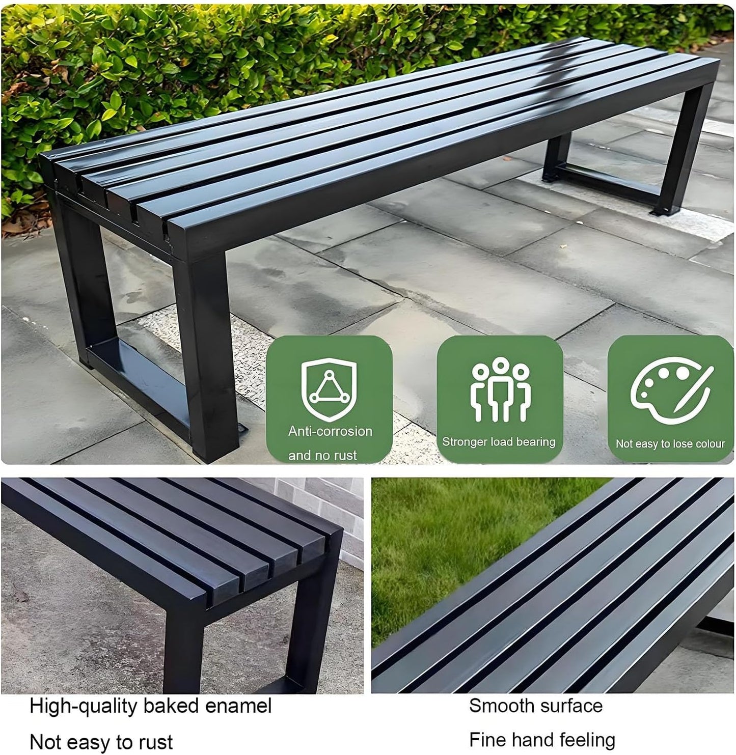 Weatherproof Metal Dining Bench, Outdoor Bench Backless Patio Bench 2-Person Farmhouse Bench Garden Bench for Kitchen, Living Room, Entryway(Blue,40in)