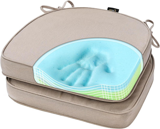 SUNROX Gel Memory Foam Chair Cushions, FadeShield Water-, Stain-Resistant Durable Reversible Seat Cushion Pads with Ties for Indoor/Outdoor Kitchen Dining Office 17"x16" Set of 2, Husk Birch