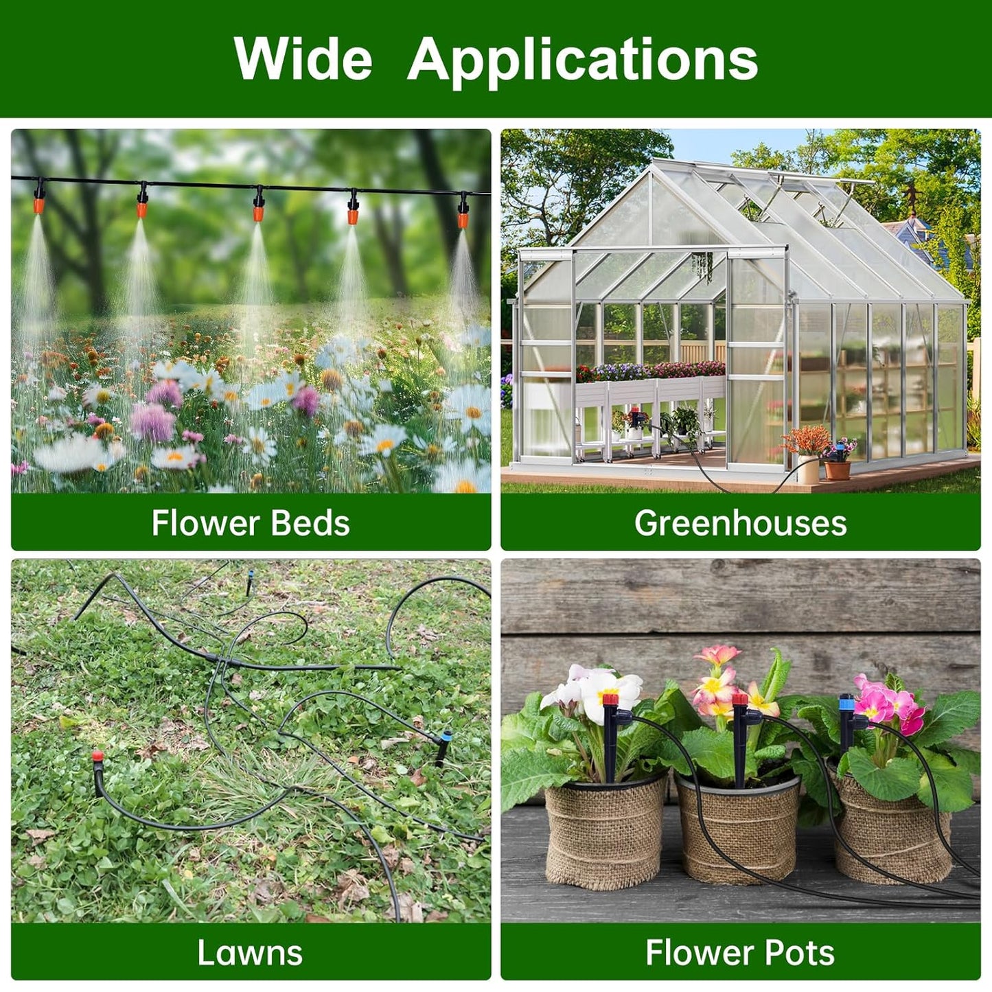 260 FT Drip Irrigation System Kit, Automatic Garden Watering System with 1/2" & 1/4" Tube for Greenhouse, Lawn, Raised Bed, Micro Misting Plant Sprinkler System, Adjustable Drip Emitters