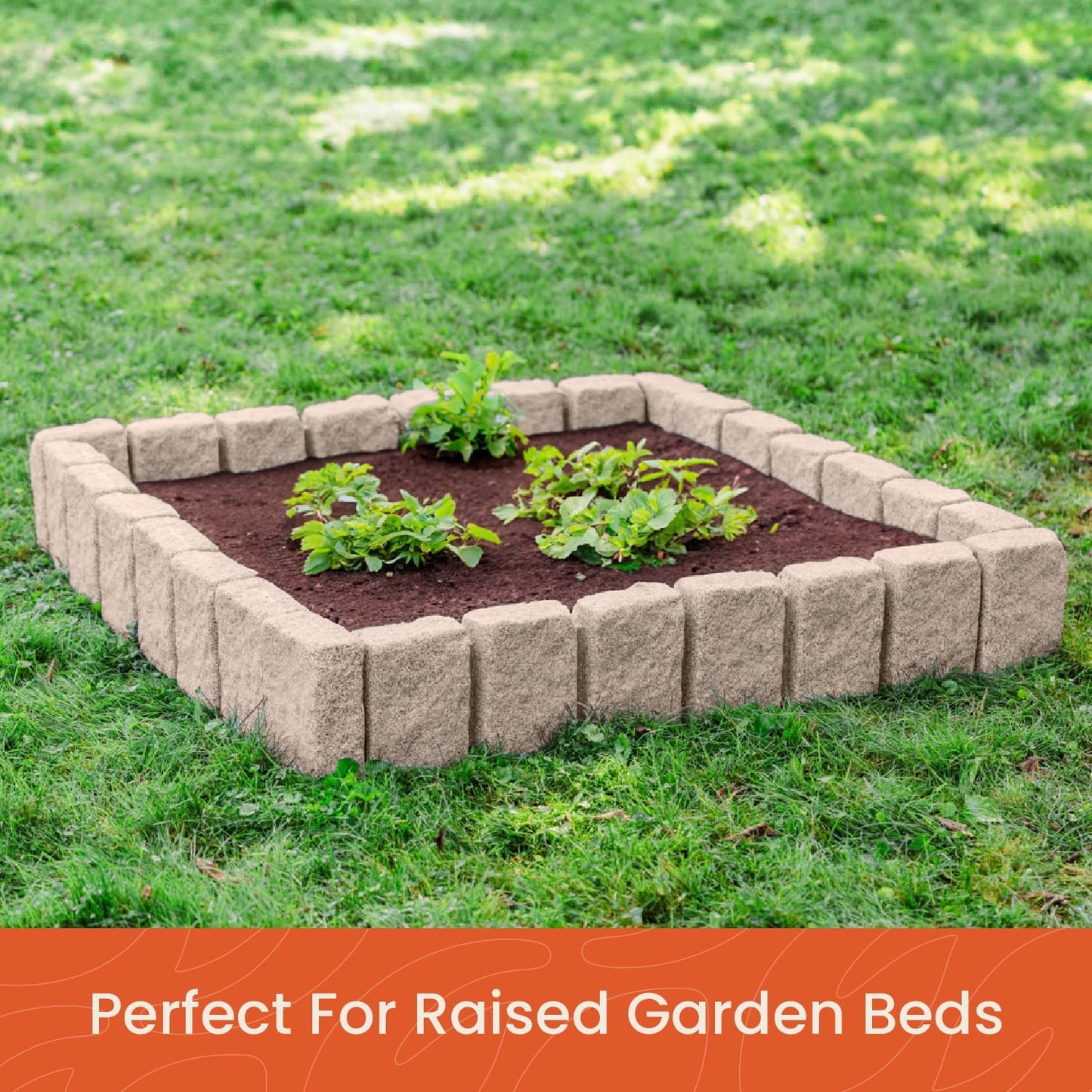Beuta Landscape Edging | Garden Edging Border | Faux Stone Block XL for Lawn Edging, Flower Beds & Yard Edging – 4 Pack | Each Section Has 6 Blocks 48" L x 4" W x 9.5" H | 12 Spikes | Cobblestone