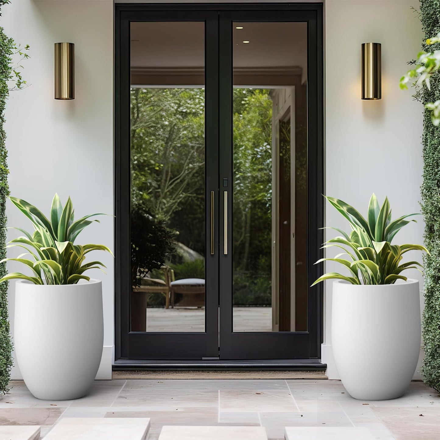 Kante 21.7 Inch Tall Concrete Planter, Large Indoor Outdoor Plant Pot with Drainage, Smooth White Finish with Aqua Blue Interior, Ideal for Porch, Home, Garden, Patio