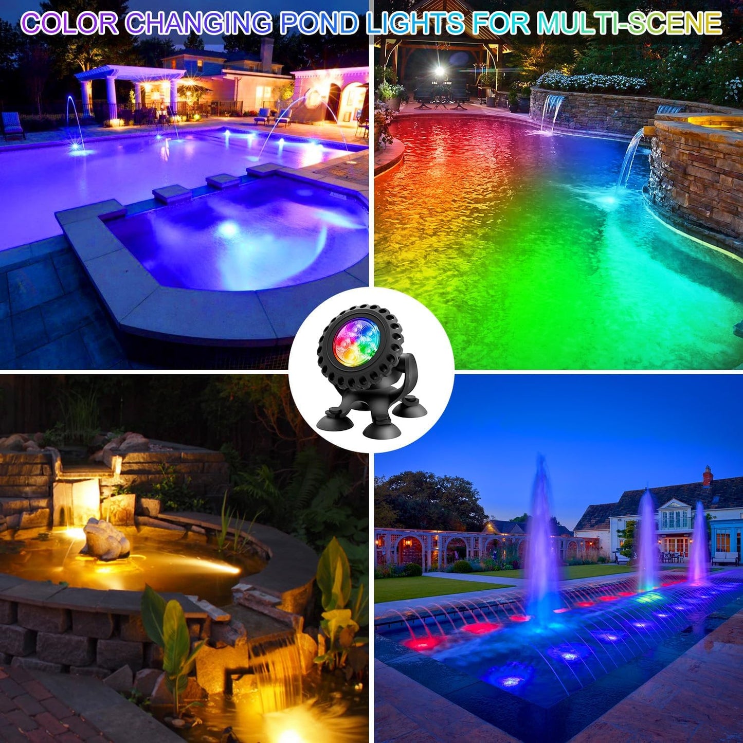 T-SUN Colored Pond Lights with Timer,LED Underwater Pond Light Submersible Fountain Lights for Fish Tank Landscape Spotlight-Bluetooth APP & Remote Control,IP68 Waterproof,Aquarium,Yard (1 Heads)