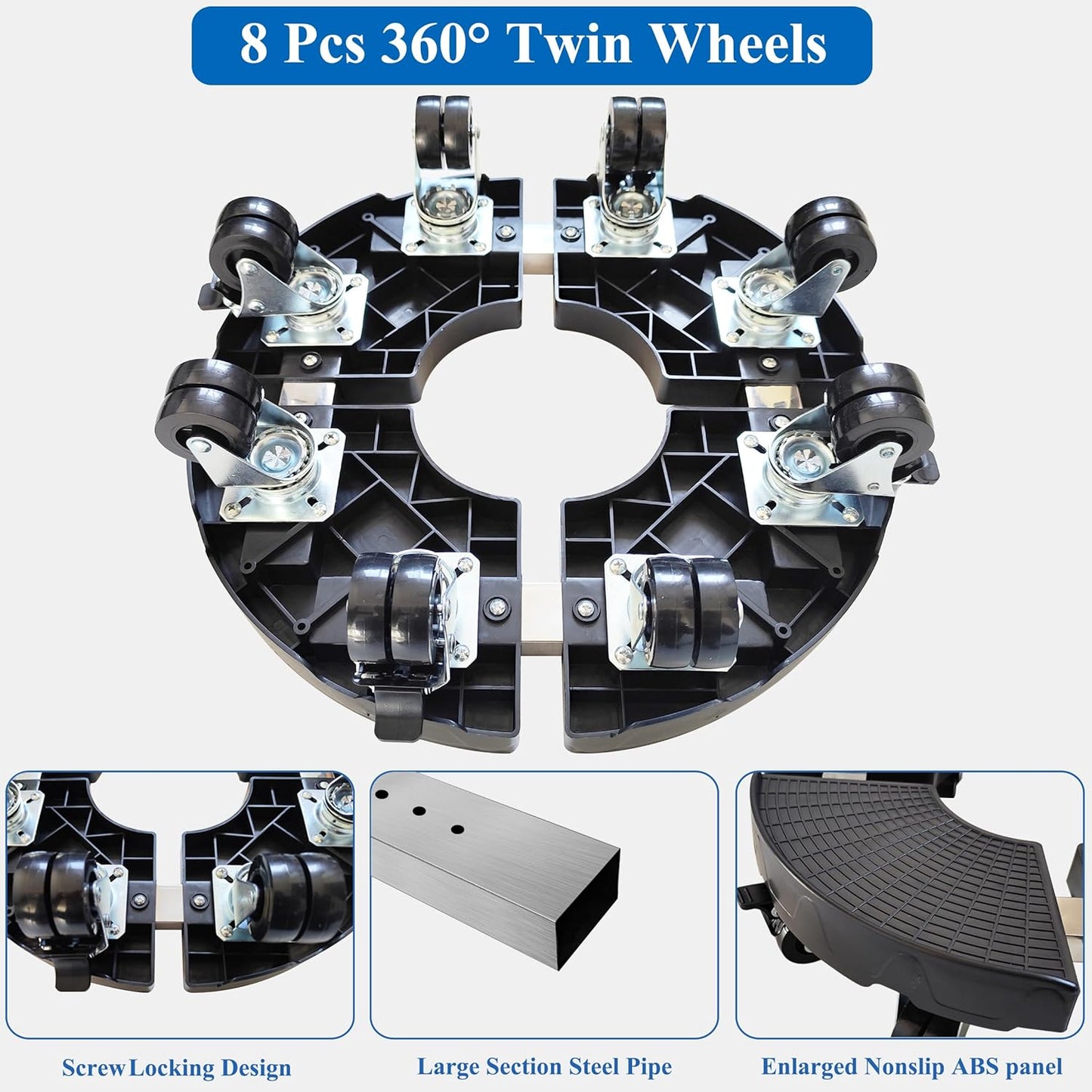 15-20 Inch Plant Caddy with Wheels Outdoor Indoor, Large Rolling Plant Stand for 600lb Heavy Duty Flower Pots, Round Plant Rollers Lockable Potted Planter Dolly, Black