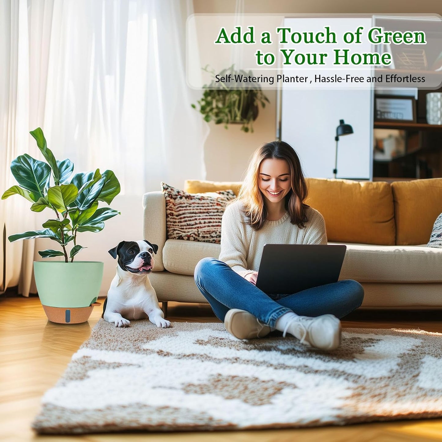 2 Pack 10 inch Plant Pots, Plastic Self Watering Planters with Drainage Holes, Deep Reservoir, Water Level Indicator, Modern Decorative Flower Pots for Indoor Outdoor Plants (Green, 10 inch)