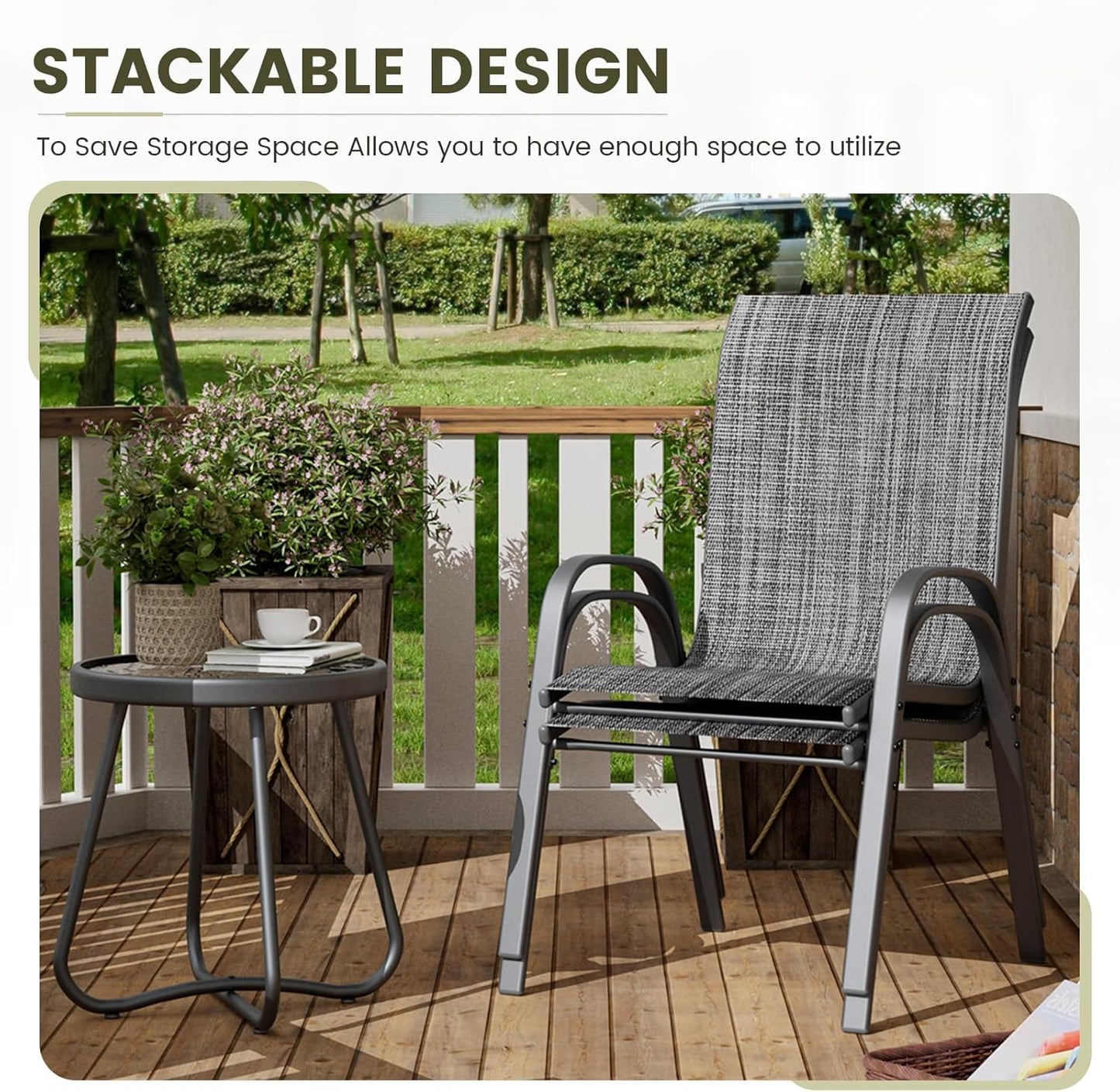 UDPATIO Patio Chairs Set of 2, Stackable Outdoor Dining Chairs with High Back, Breathable Textilene Fabric Outdoor Chair All Weather, 350LBS Capacity for Garden, Backyard (Dark Grey)