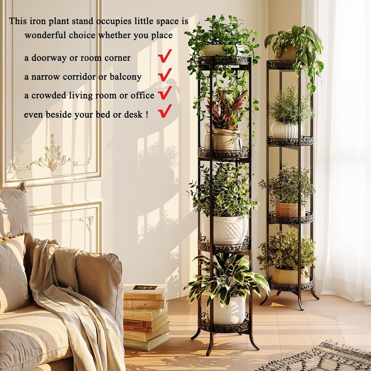 COPREE 4-tier Plant Stand, Space-Saving Iron Planter Shelves Flower Pot Organizer Rack Multiple Flower Pot Display Holder Shelf Indoor Outdoor Heavy Duty Planter Shelving Unit