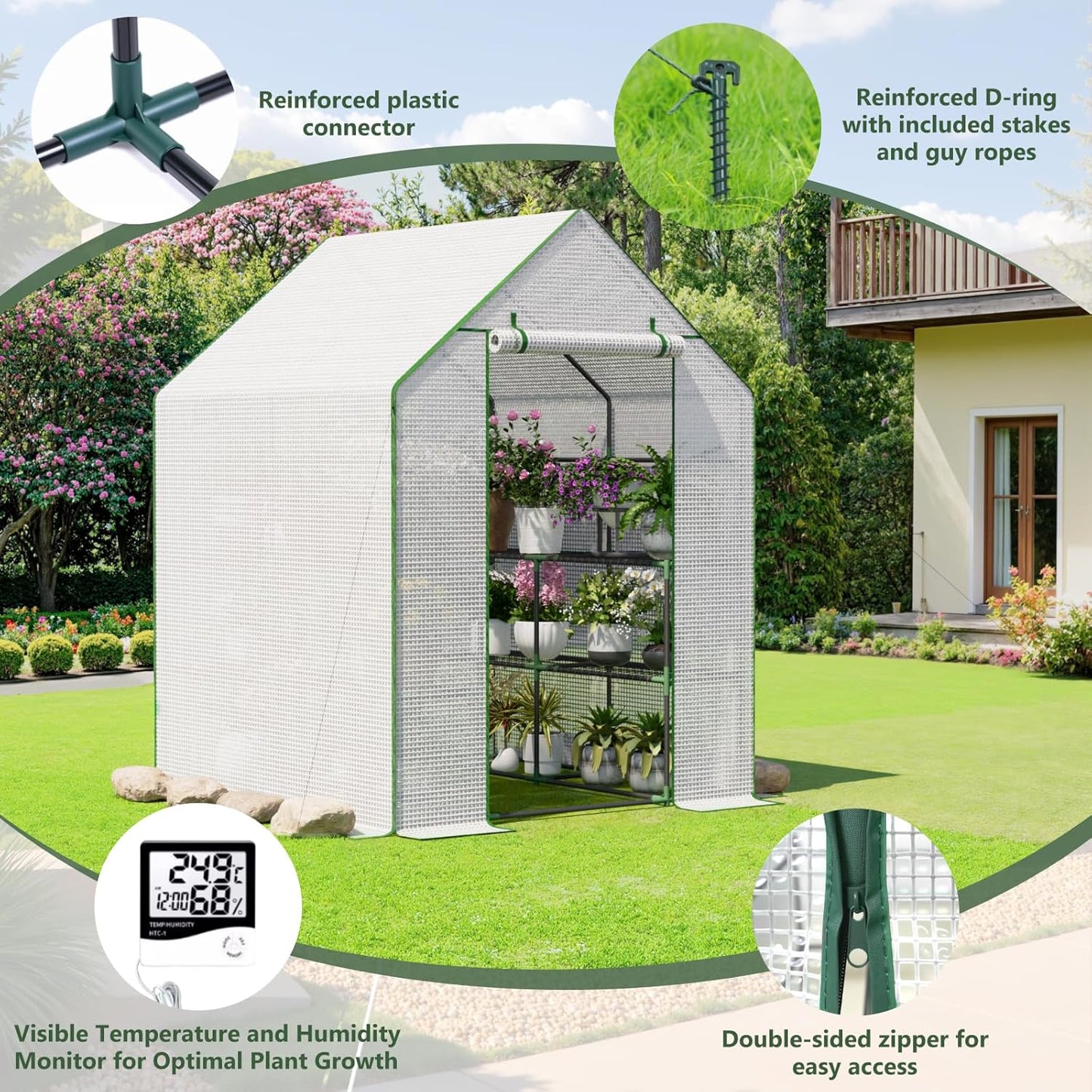 Greenhouse for Outdoors, Small Greenhouse, Walk-in Greenhouses with 3 Tiers 8 Shelves, PE Cover, Heavy Duty Plant Greenhouses for Garden and Backyard