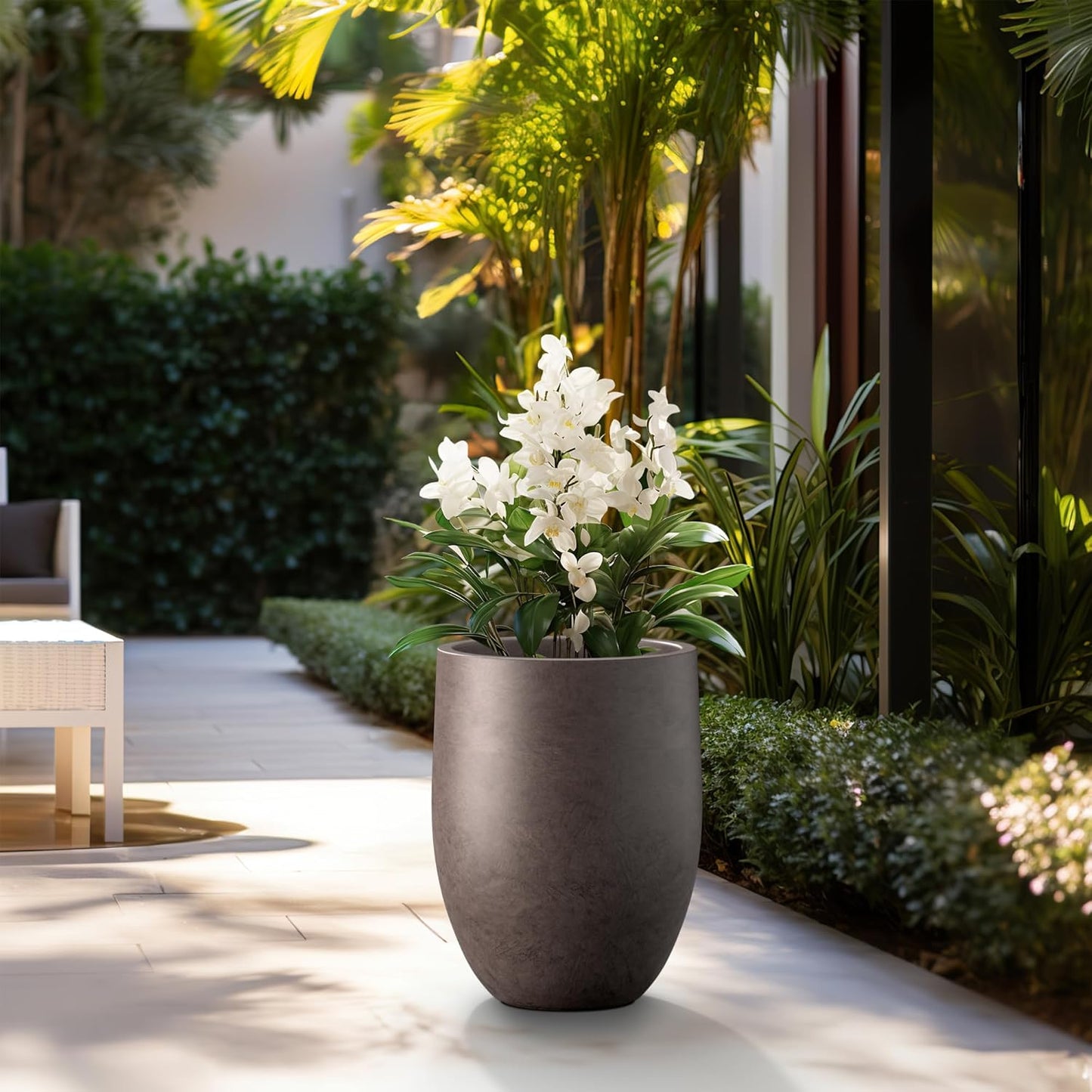 Kante Tall Concrete Planter, 21.7-Inch Height Weathered Brown Large Indoor Outdoor Plant Pot with Drainage Hole for Patio Garden Home, Modern Decor for Flowers and Tree