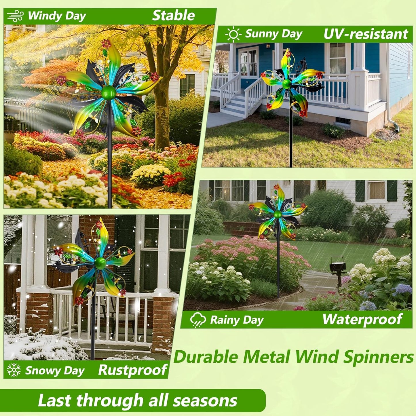 Garden Wind Spinners, 13" Double-Sided Metal Kinetic Wind Sculptures Yard Art for Outdoor Lawn & Patio Decor
