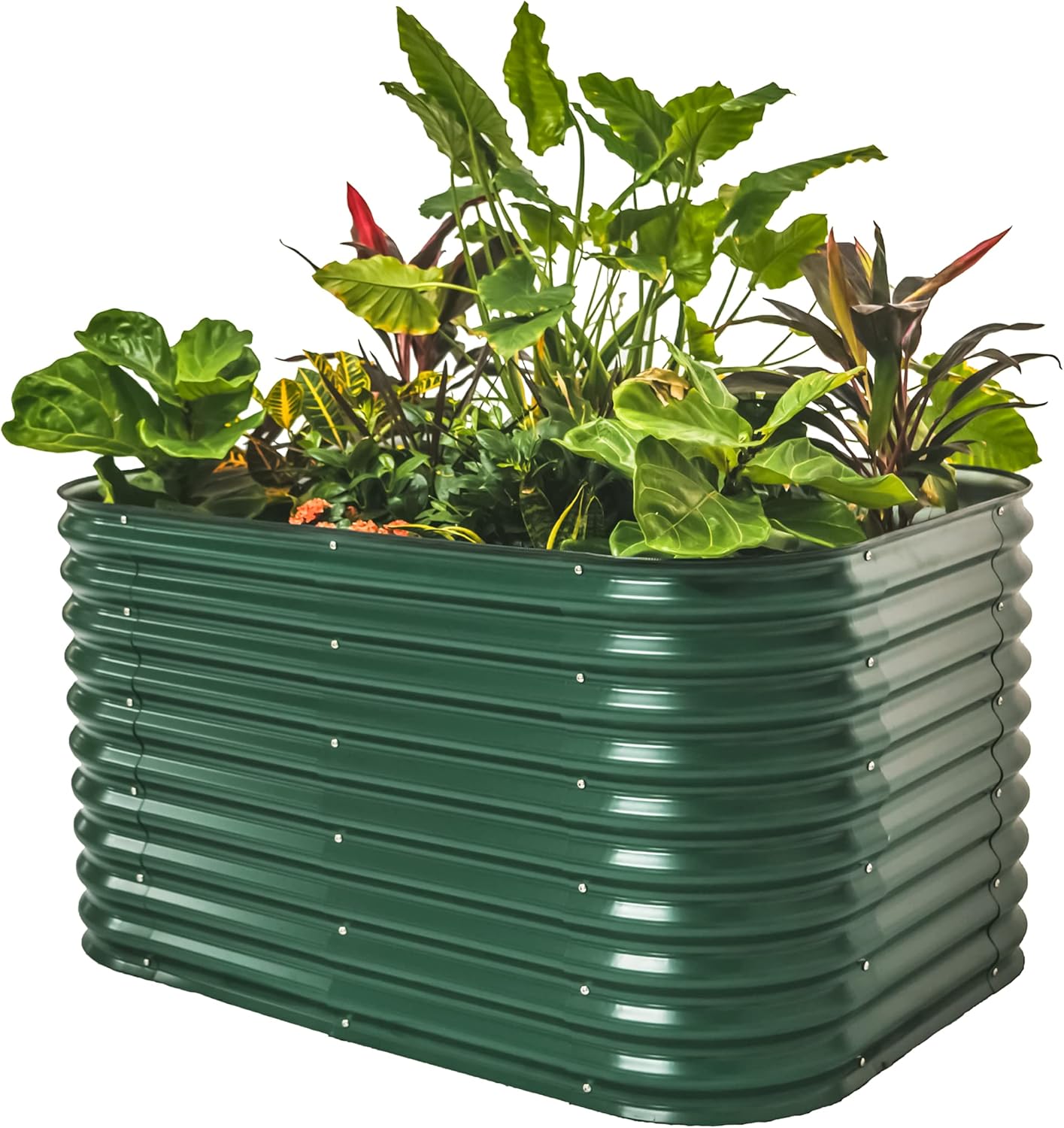Vego garden 32" Extra Tall Raised Garden Bed Kits, 6 in 1 Modular Raised Planter Box for Vegetables Flowers Fruits Oval Metal Raised Garden-British Green