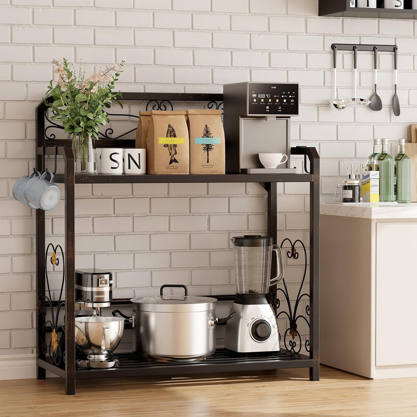 Potting Bench, Outdoor Potting Table with 4 Side Hooks, All-Weather Gardening Table Work Station, Outside Garden Workbench, 505lbs Capacity, 18" D x 39" W x 44" H, Distressed Vintage Black