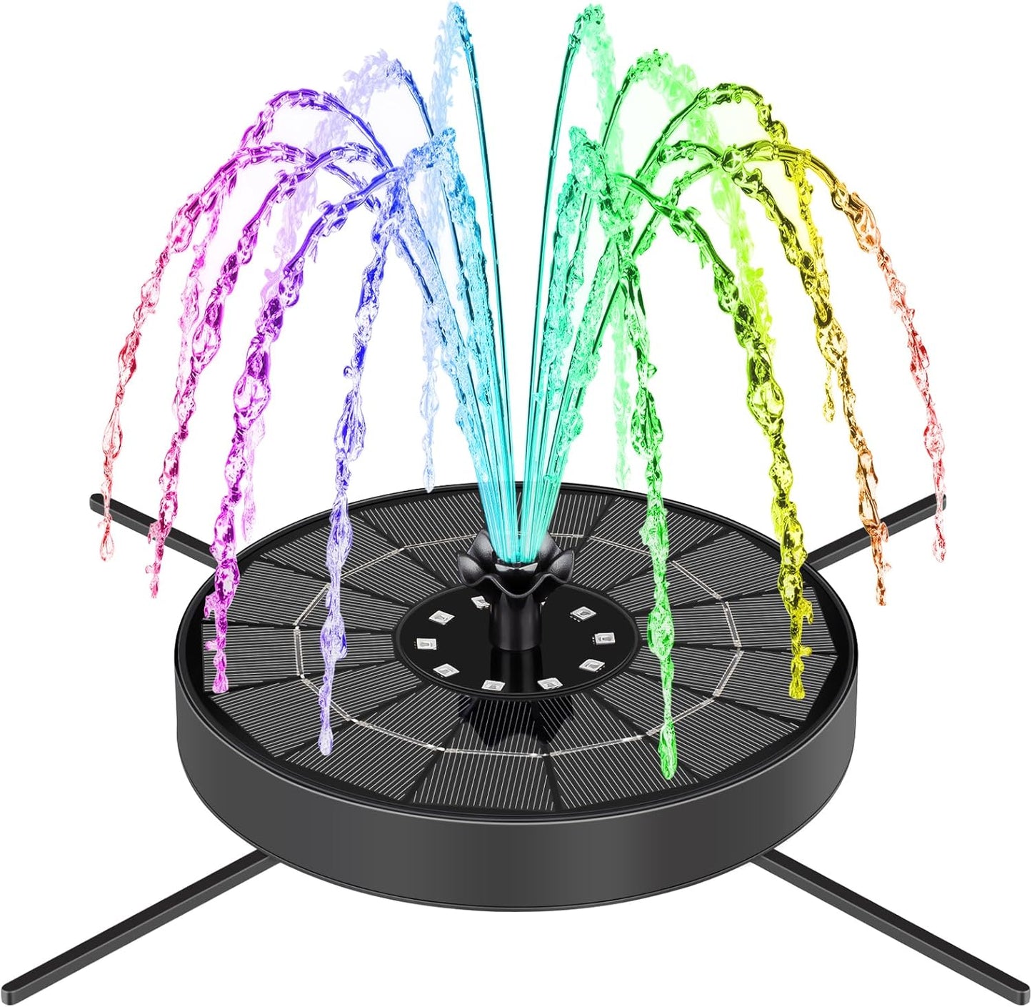 Solar Fountain Pump with 3 Spray Height Adjustments, Upgraded Glass Solar Bird Bath Fountains with LED Lights,6 Nozzles,Outdoor Solar Water Fountain Pump for Bird Bath, Garden, Pool, Pond