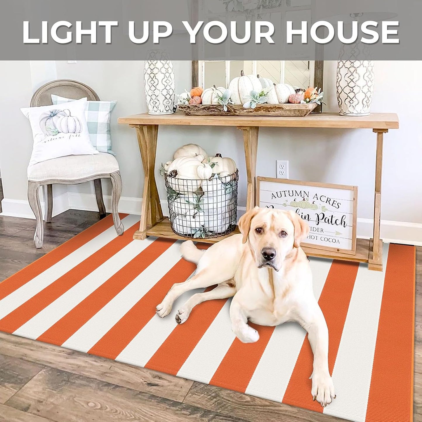 IOHOUZE Fall Door mat 3x5 Ft Orange White Striped Area Rug Washable Front Porch Rug Striped Door Mat Outside Entrance Entryway Doormat for Fall, Halloween, Thanksgiving Porch Decor