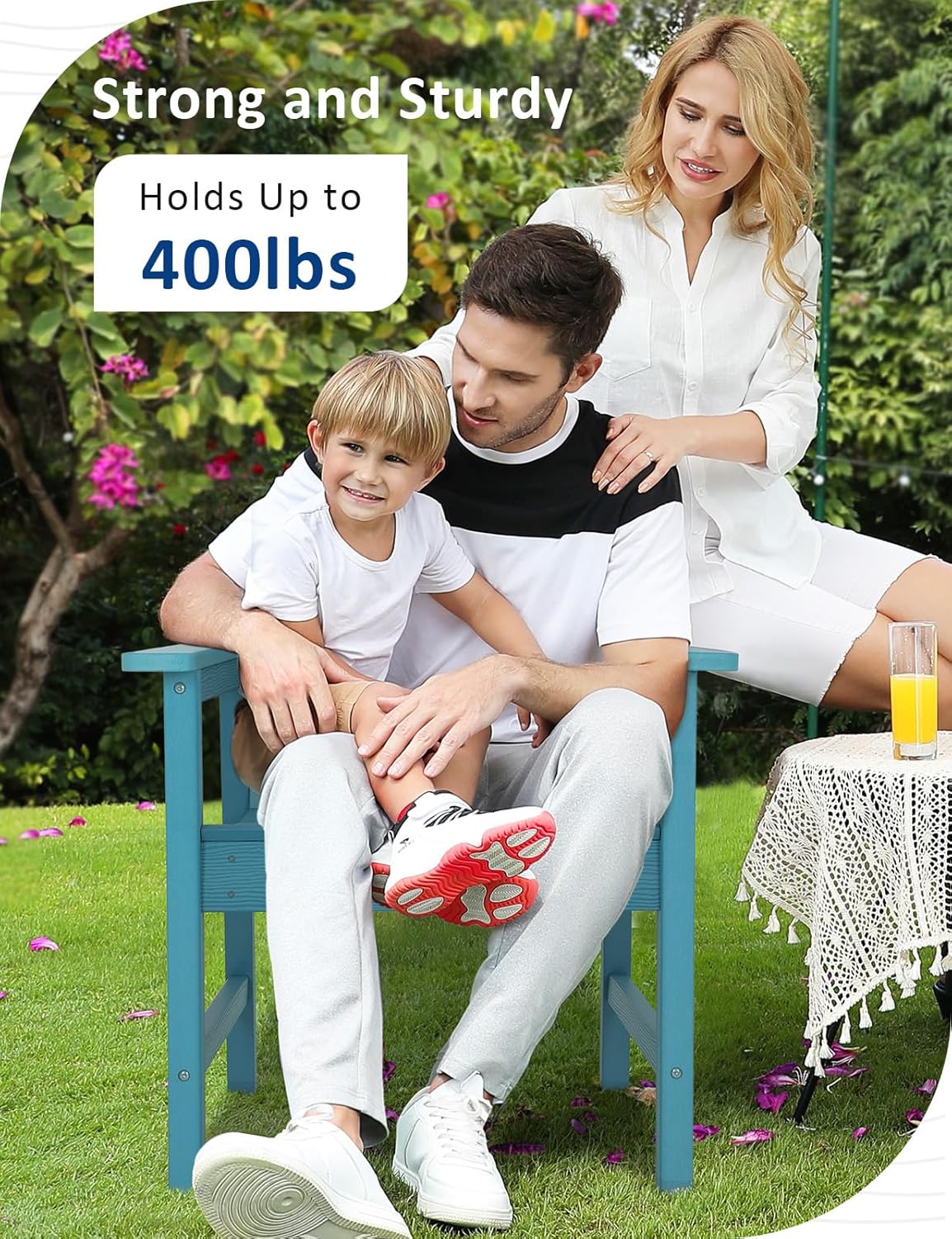 Patio Chairs Set of 2, Weatherproof HIPS Outdoor Dining Chair with Ergonomics Wide Seat, 400lbs Capacity Outdoor Chairs for Garden, Porch, Lawn & Backyard, Lake Blue