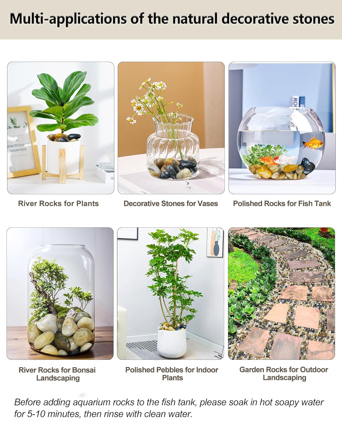 15LB Natural River Rocks for Plants, 1-2.2'' Mixed Color Decorative Pebbles for Garden Landscaping, Polished River Stone for Outdoor Decor