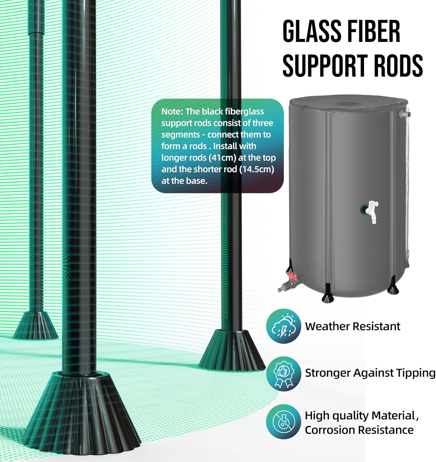 Collapsible Rain Barrel Water Collection System - 100 Gallon Portable Water Storage Tank,Foldable Rainwater Collect System Downspout, Water Catcher Container with Filter, Spigots＆Overflow Kit,Black