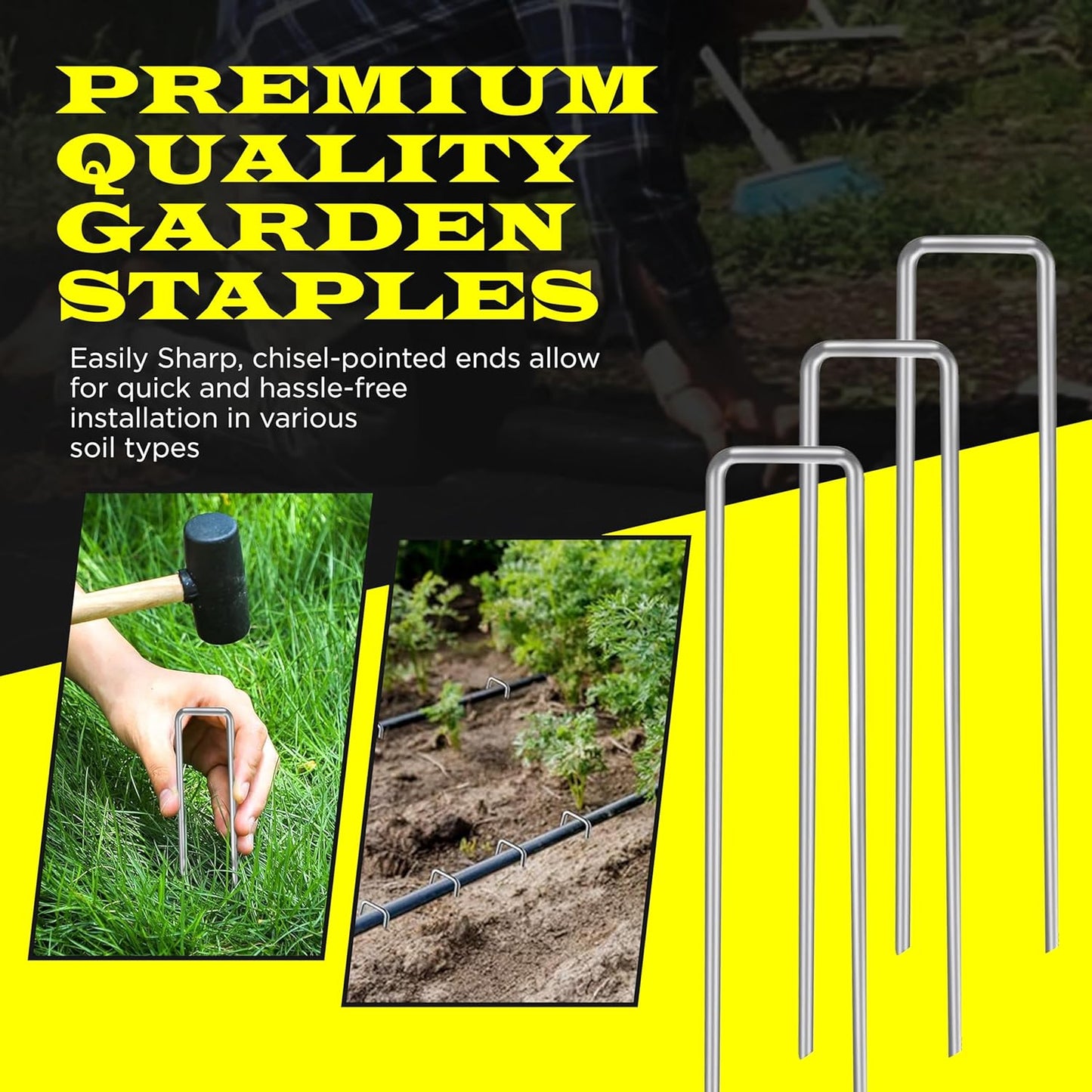 125 Pack x 6 Inch Landscape Staples Galvanised, Fabric Pins, 11 Gauge, Garden Staples, Tent Stakes, Fabric Pins for Lawn, Fence, Tent, Decoration, Weed Barrier, Outdoor. (125 x 6in)