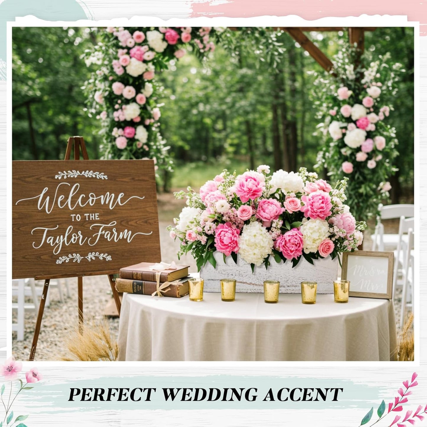 Dandat 1 Set Wood Boxes for Centerpieces 12x4 Inch Rectangle Wooden Planter Box Rustic Wooden Planters with Removable Plastic Liner Floral Foam Blocks for Home Wedding Garden Decor