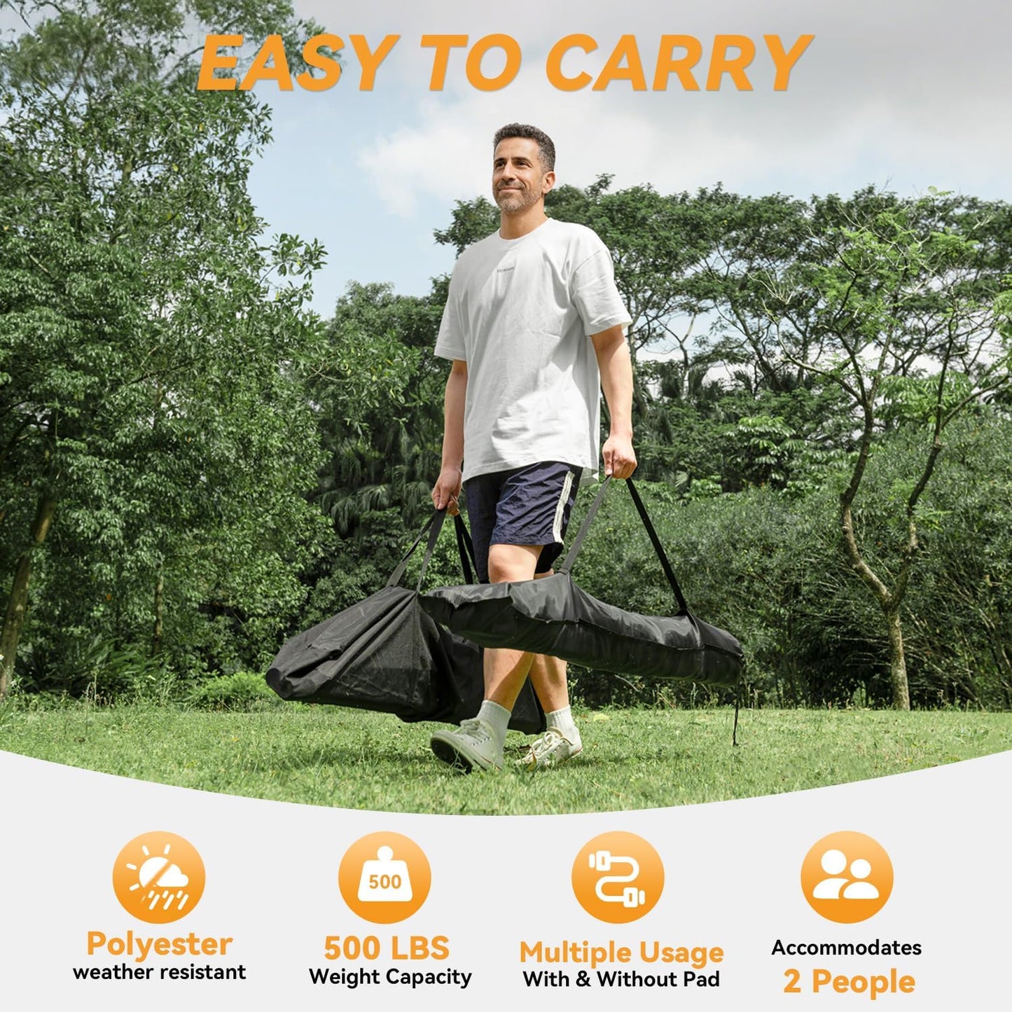 2 Person Outdoor Hammock with Stand, Cotton Rope Hammock with Polyester Pad, Adjustable Steel Frame, Portable with Carrying Bag – for Patio, Backyard, Garden, Beach, Urban-Gray