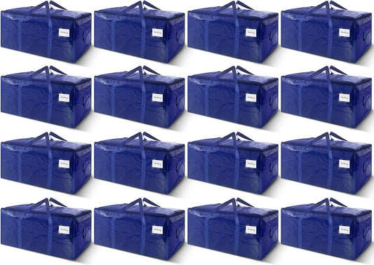 16 Pack Extra Heavy Duty Large Moving Bags with Strong Zipper & Carrying Handles, Sturdy Clothes Storage Bag Totes Bins, Packing Bags Moving Boxes College Moving Supplies, Dark Blue - 24 gal