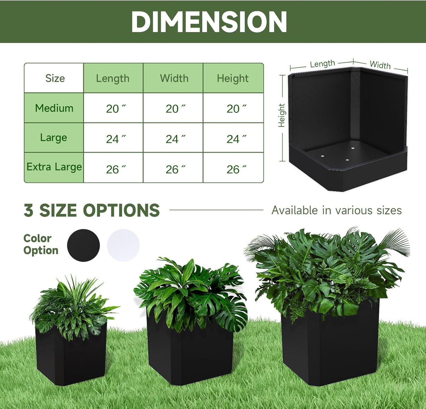 Steel Planter Box-20"x20"x20"-Large Square Planter Box-Outdoor Indoor-Cube Steel Planter Heavy Duty Black Metal Planter Flower Pot Commercial Residential for Home Garden Porch Hotel Patio