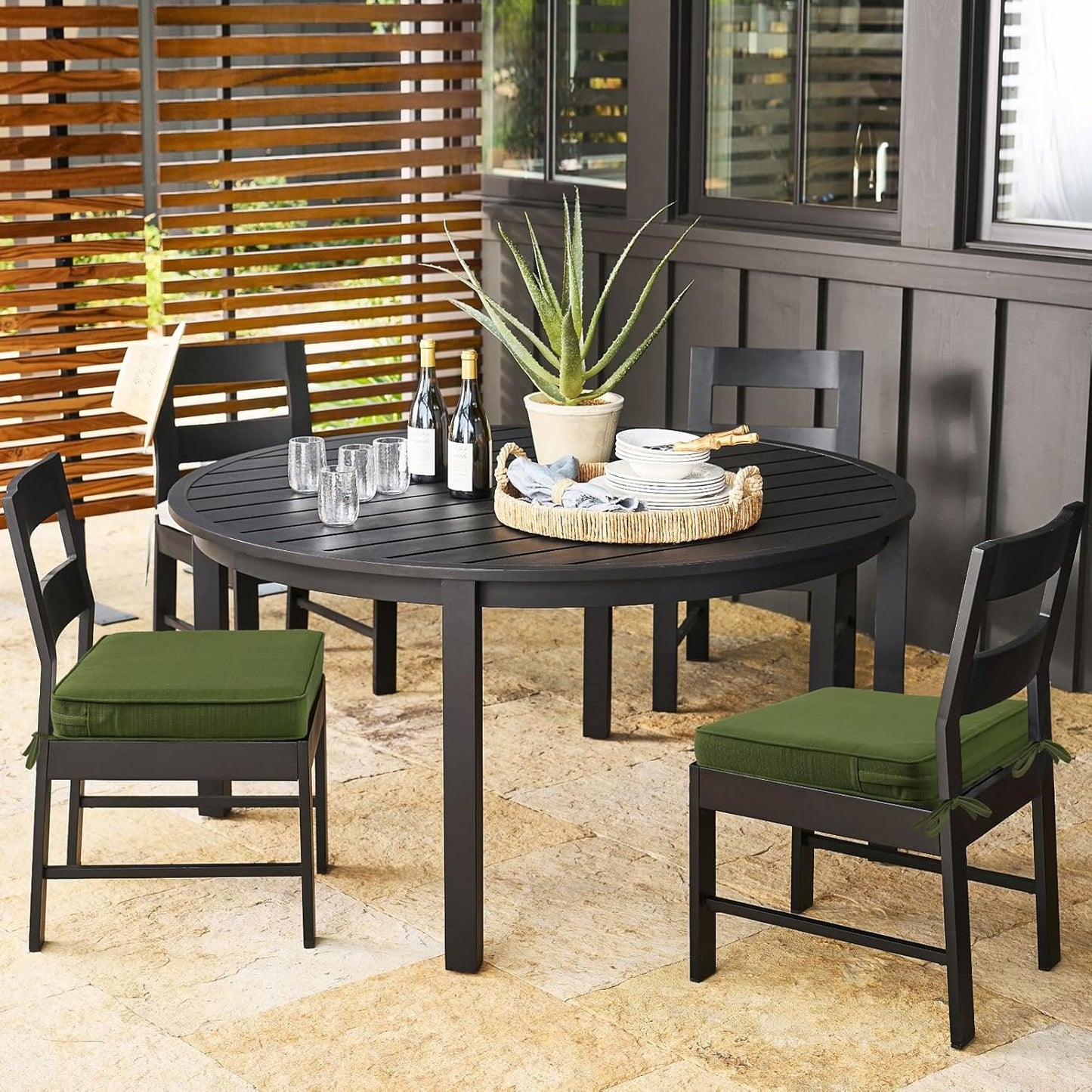 Outdoor Square Corner Seat Cushion, 19"x19"x3", Set of 4, Non Slip Seat Cushion Pads with Removable Cover for Patio Furniture, Garden Yard Lawn, Deep Forest Green