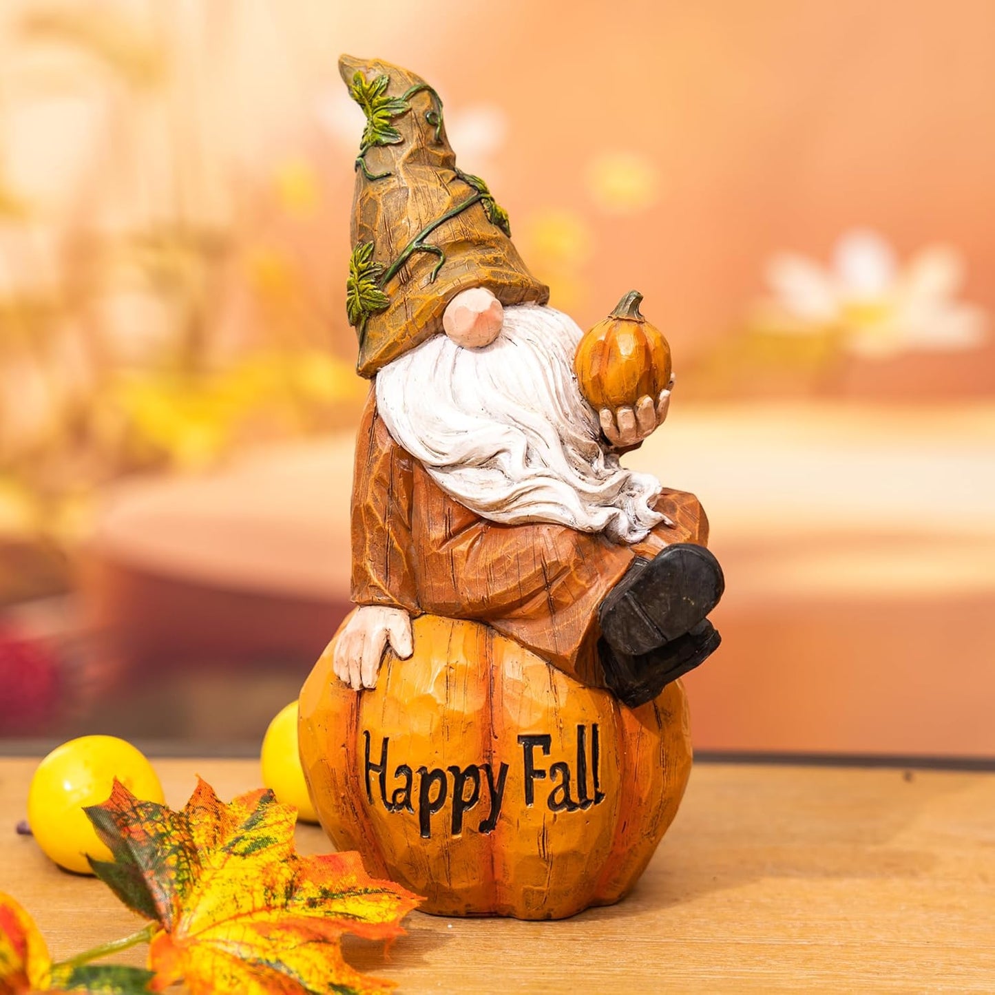 TZSSP Autumn Gnome Resin Figurine with Happy Fall Thanksgiving Pumpkin Table Decorations for Harvest Festivals & Parties