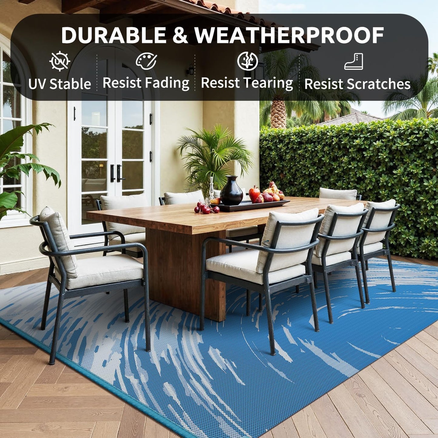 COCOER Modern Outdoor Rug 9x12 Reversible-Waterproof Outdoor Patio Rug-Quick Dry Outdoor Area Rugs Indoor Outdoor Rugs-Outside Rug Patio Decor for Porch Deck Balcony Backyard