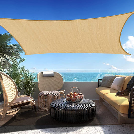 8' x 10' Sand Rectangle Sun Shade Sail Canopy Durable Fabric UV Block Awning, We Make Custom Sizes