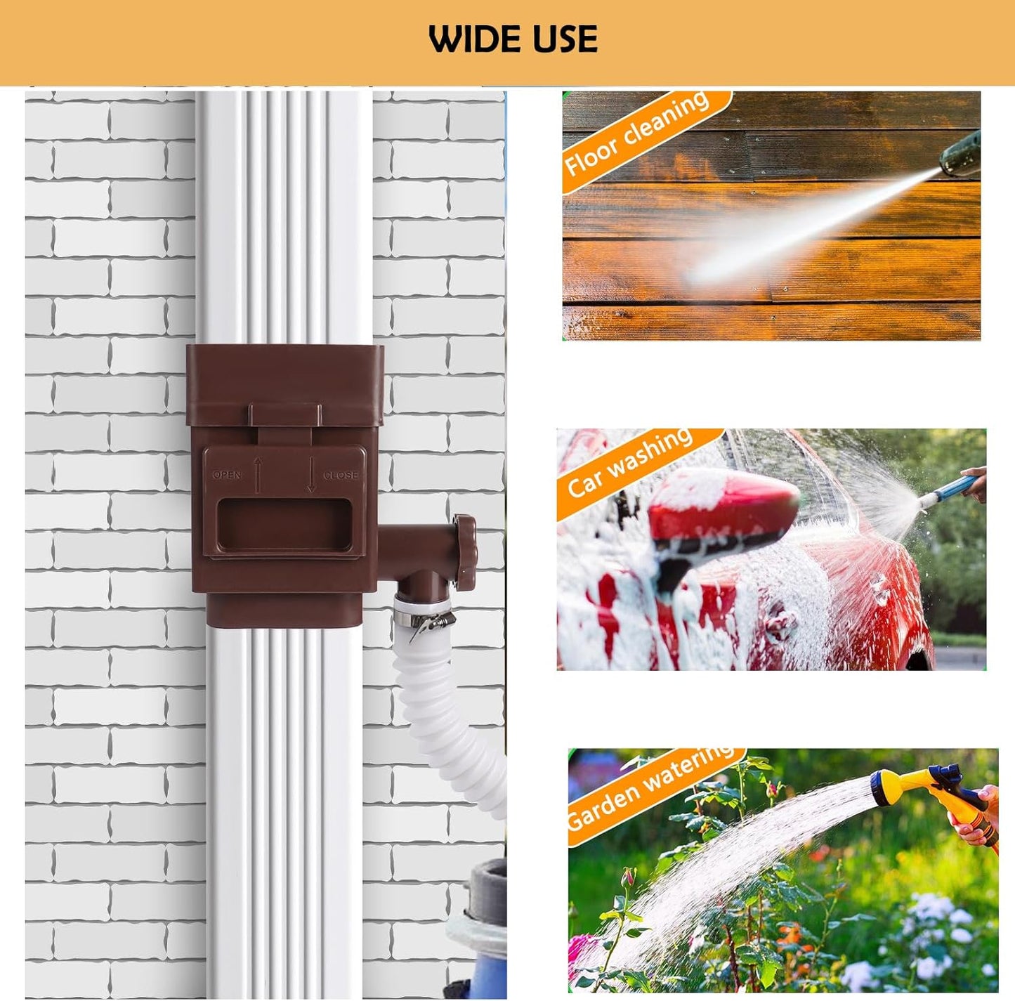 Rain Barrel Diverter Kit, Downspout Diverter Fits for 2"x 3" or 3"x 4" Standard Downspout, Rainwater Collection System with Adjustable Valve and Filter,5ft Hose(Brown)