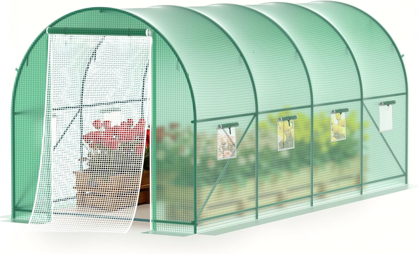 Greenhouses for Outdoors Heavy Duty 15 x 7 x 7 FT Portable Greenhouse for Winter with 8 Ventilated Screen Windows & Rolling Zipper Door & Reinforced Steel Frame Greenhouse Tunnel