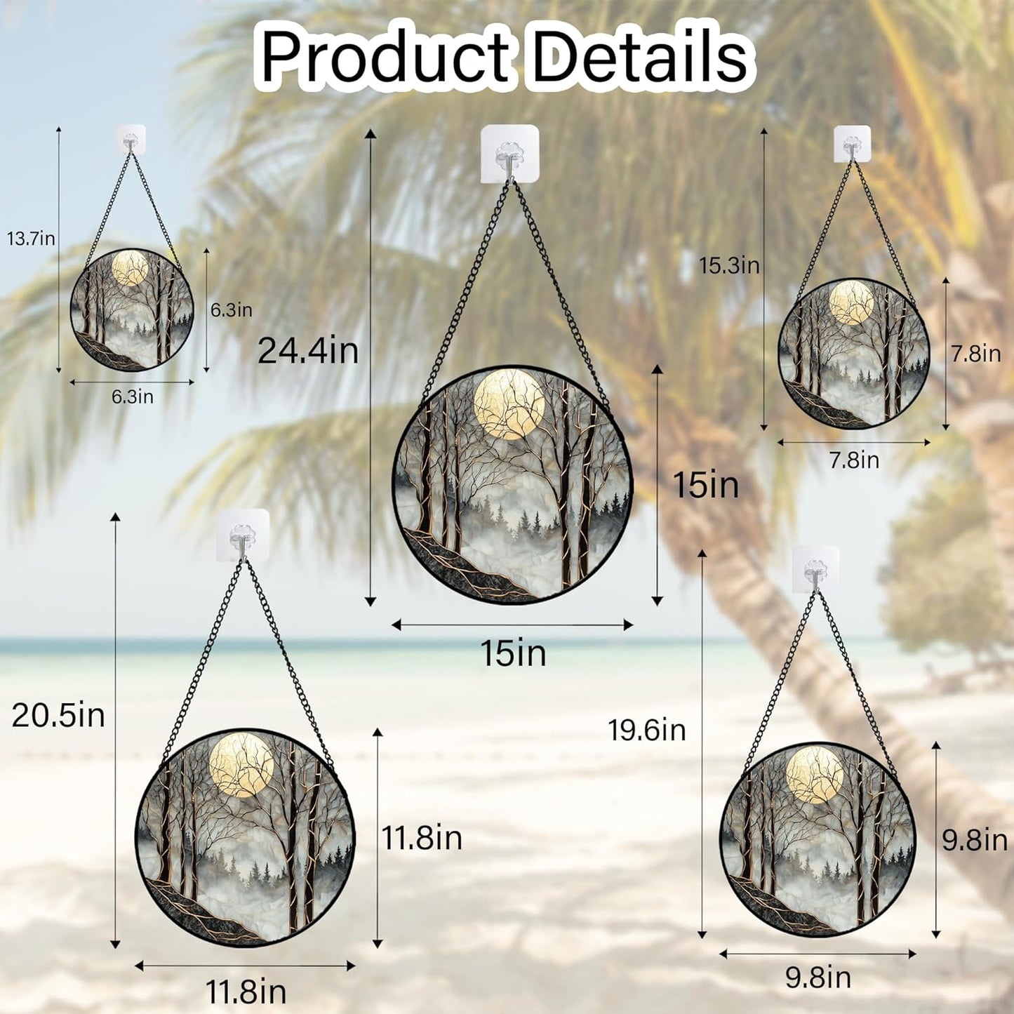 Stained Glass Window Hanging - Black and White Gold Moon Forest Sun Catcher for Door Home Decor Suncatcher Christmas Mother's Day Birthday Gifts for Women Men Lovers Mom Nana 7.8 in