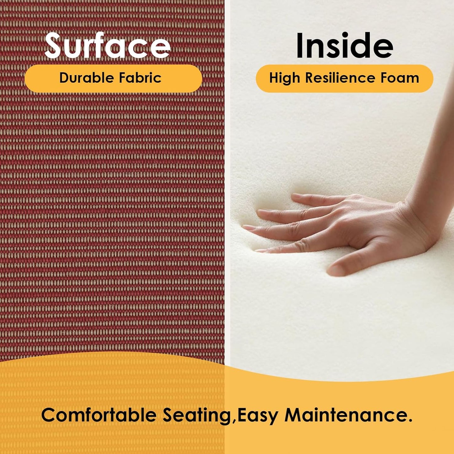 Outdoor Square Corner Seat Cushion, 19"x19"x3", Set of 4, Non Slip Seat Cushion Pads with Removable Cover for Patio Furniture, Garden Yard Lawn, Dark Yellow Tan Stripe