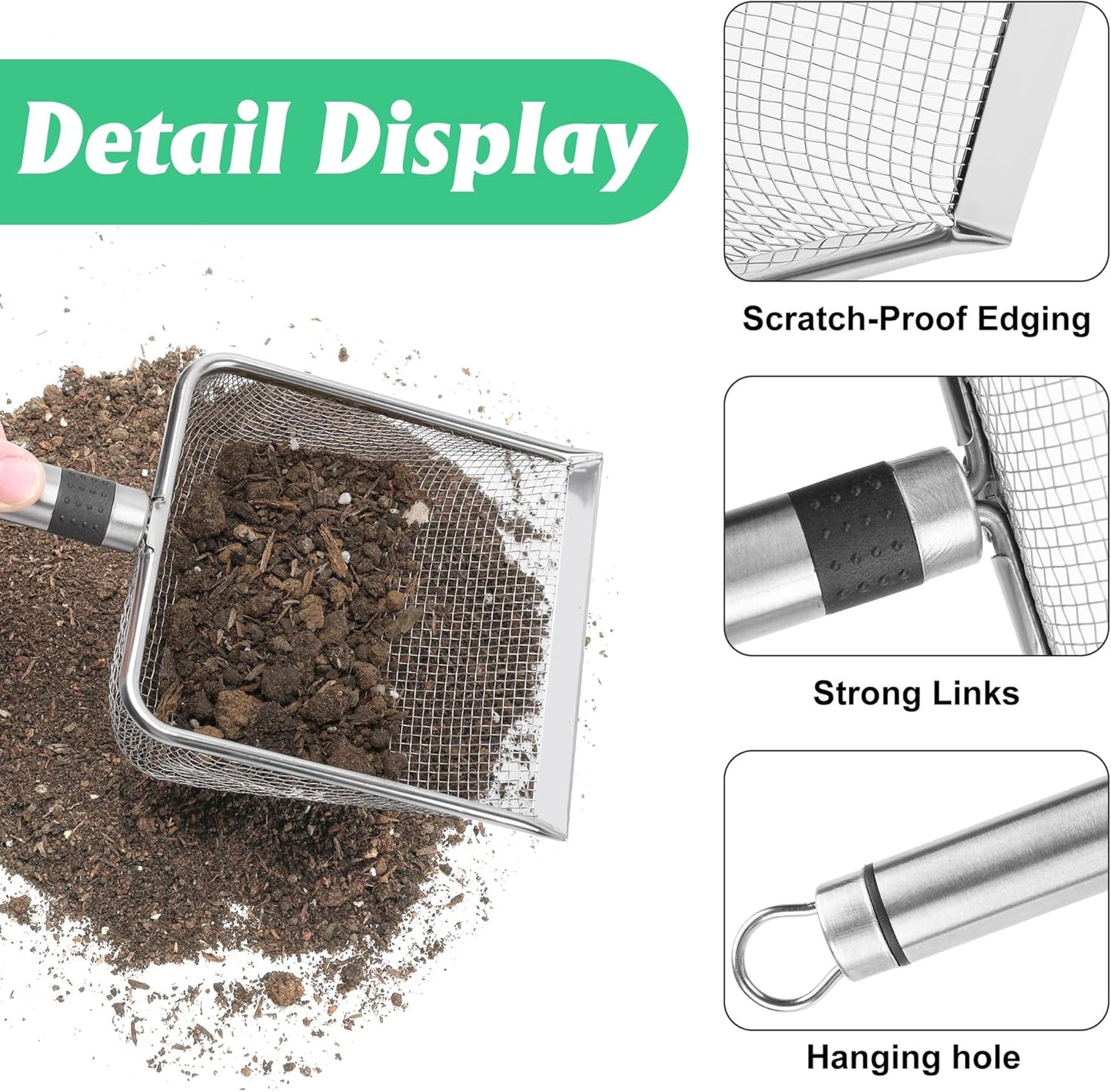 Adnee 4 Pcs Gardening Soil Sifter-5" W Garden Sieve Sifter with Handle (2/2.8/3.8/5 mm Mesh)-Portable Gardening Sifter for Gradening Sand Soil Dirt Compost