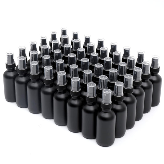 Frosted Black Glass Small Spray Bottle 2 oz 48 Packs,Fine Mist Sprayer Small Clear Bottles,Refillable Containers mini spray bottles for Cleaning Solutions and Skin Care (Frosted Black 48pcs)